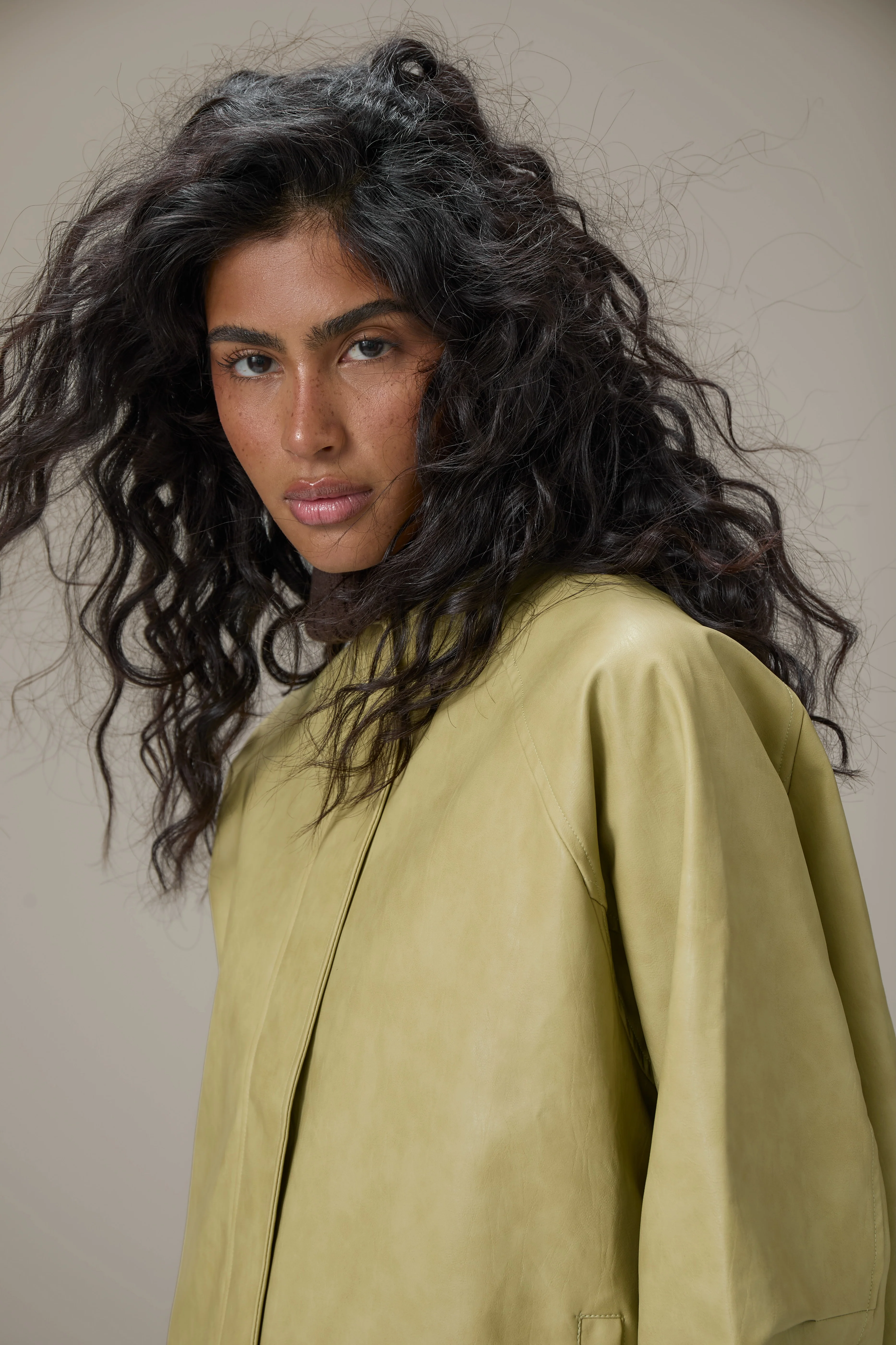 Bramley Faux Leather Jacket in Apple Green - Image 3