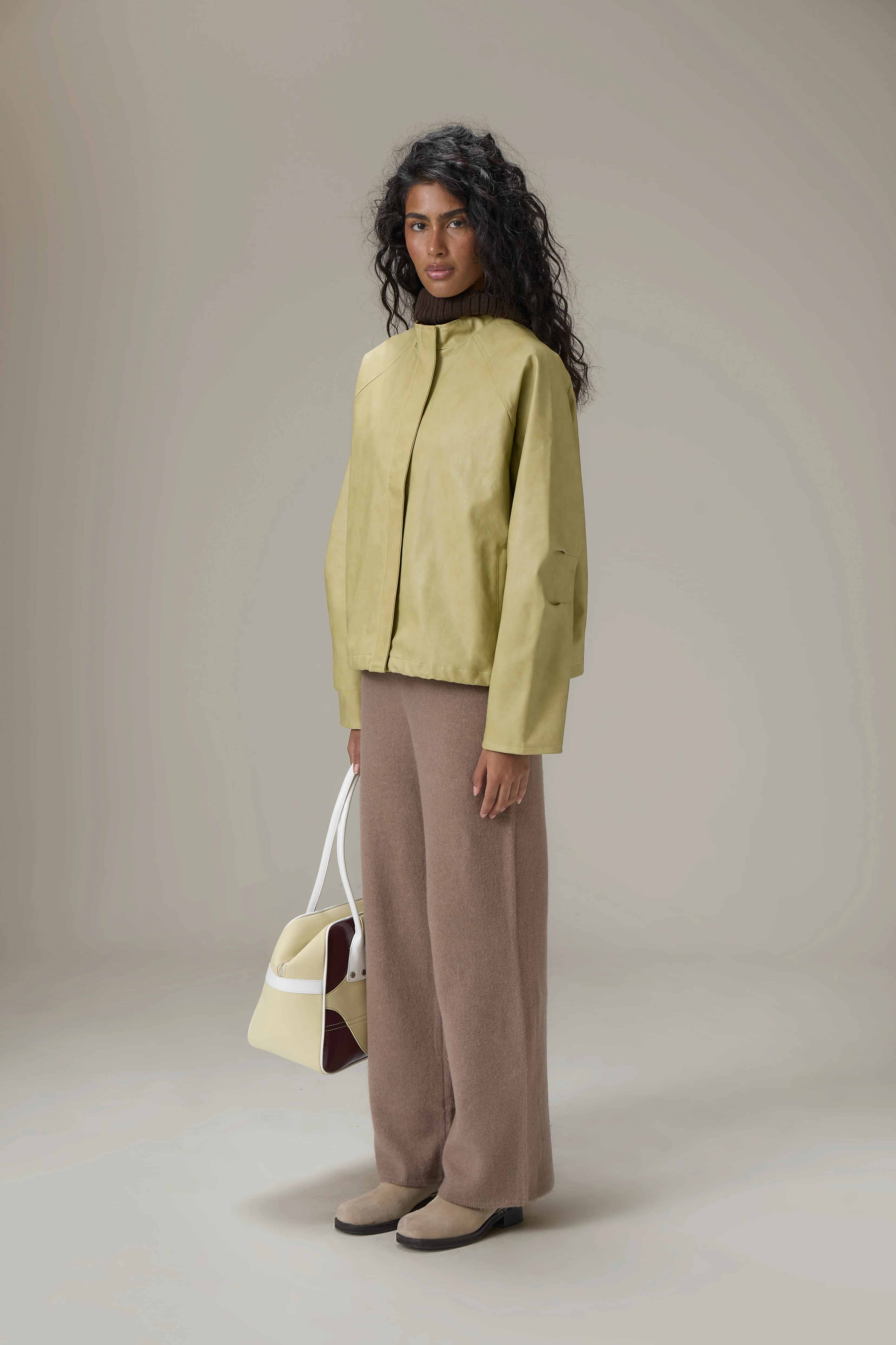 Bramley Faux Leather Jacket in Apple Green - Image 4