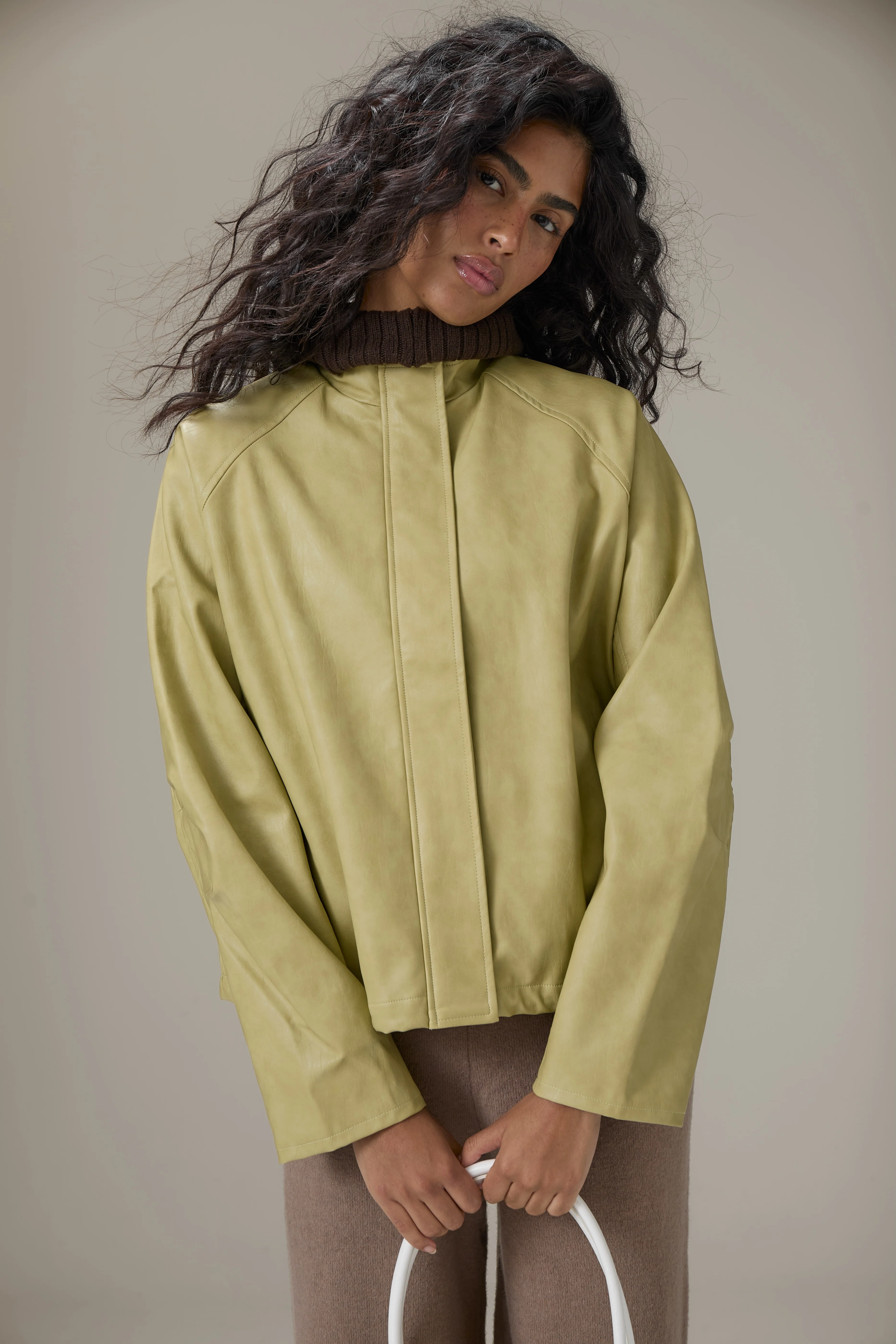 Bramley Faux Leather Jacket in Apple Green - Image 5