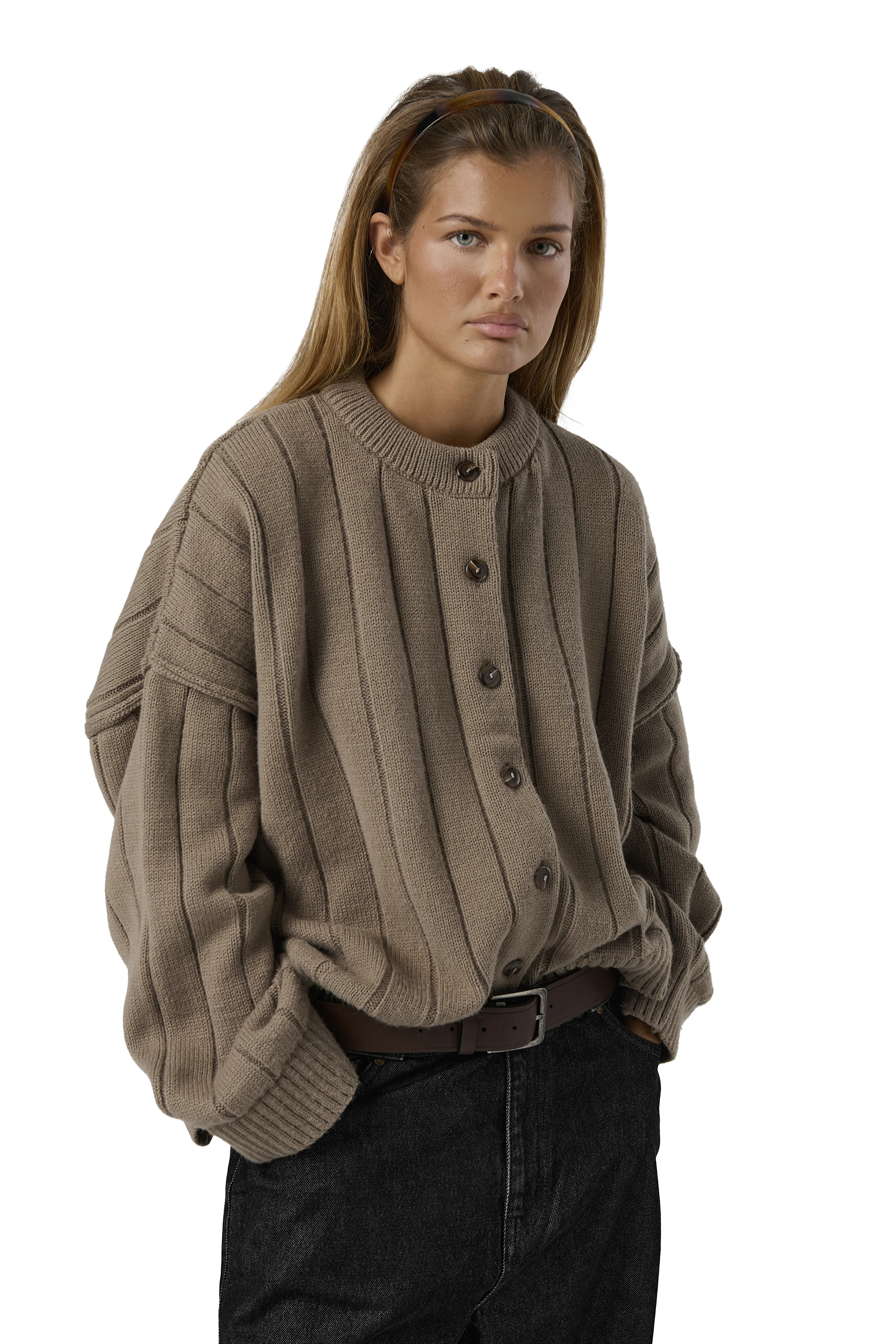 Bryant Button Cardigan in Beige - Image 4