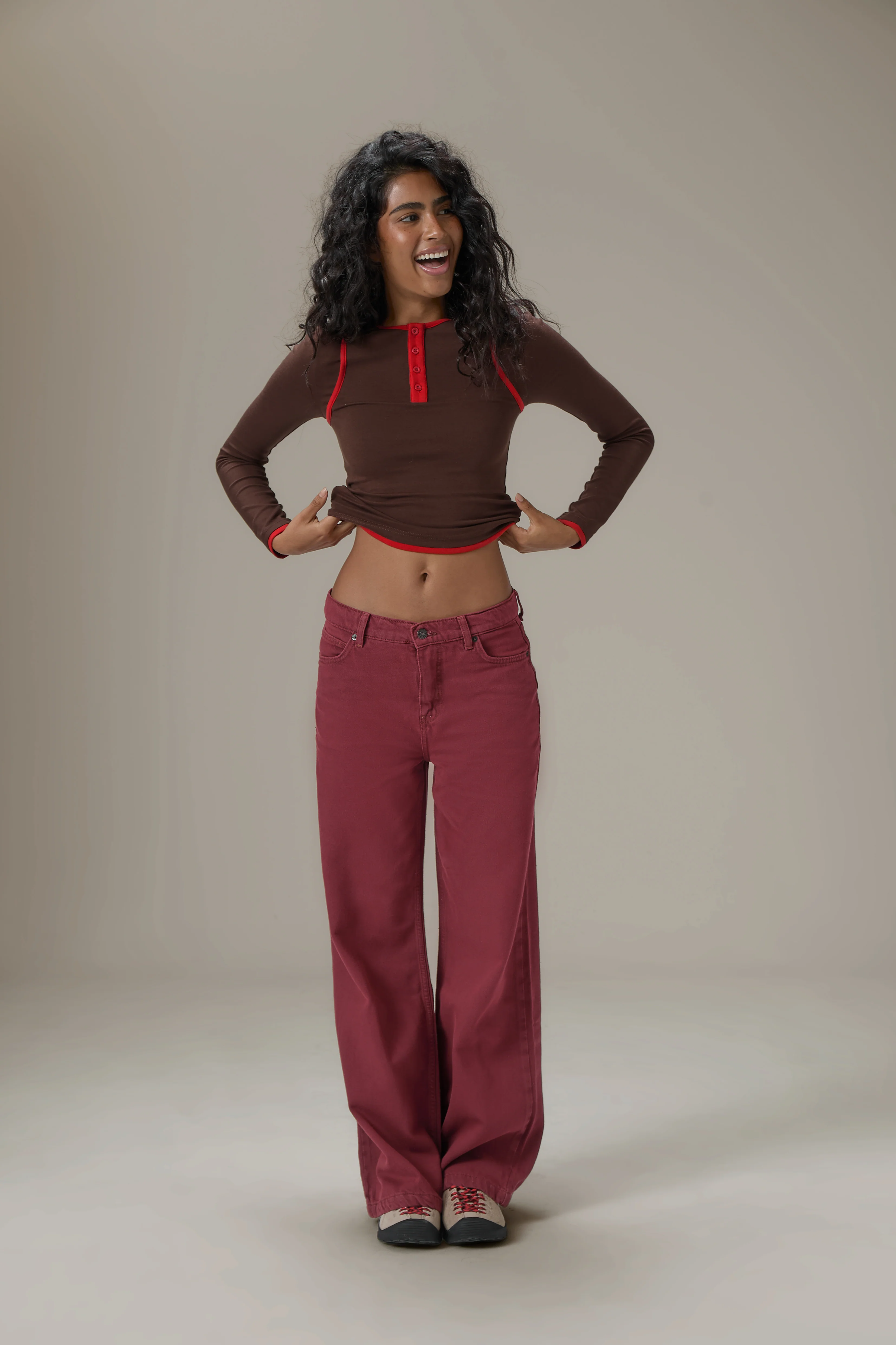 Huggie Layered Long Sleeve Top in Brown - Image 6