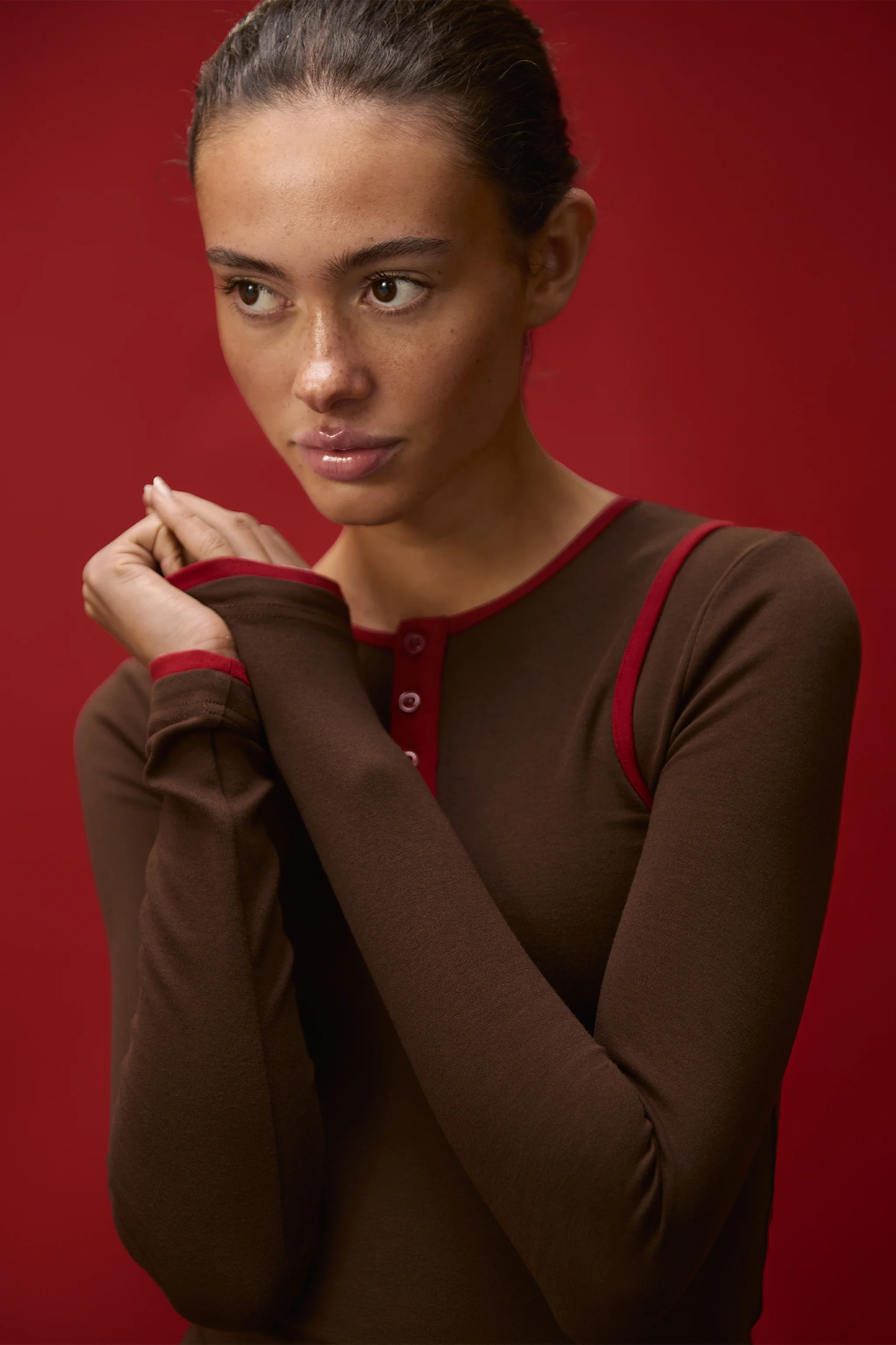 Huggie Layered Long Sleeve Top in Brown - Image 8