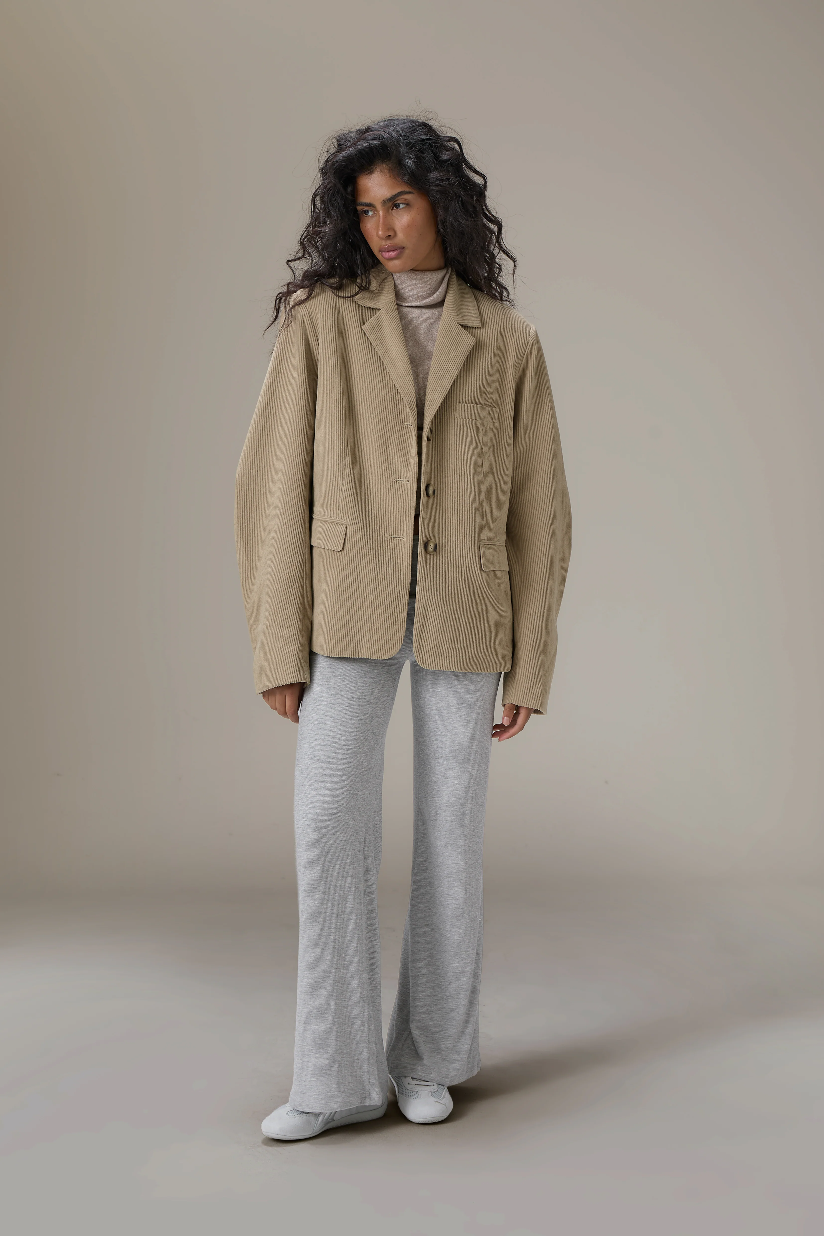 Malt Oversized Cord Blazer in Classic Beige - Image 4