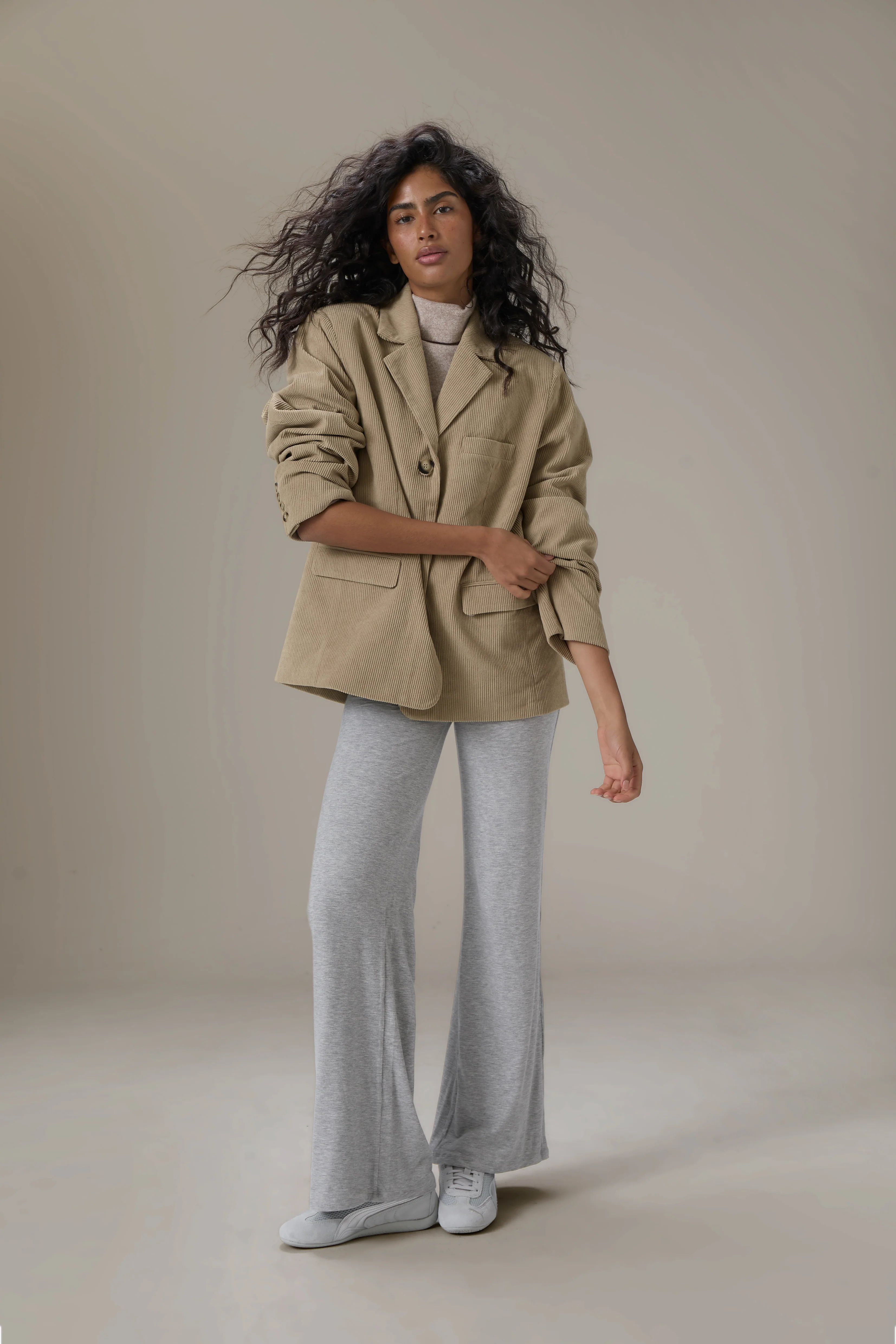 Malt Oversized Cord Blazer in Classic Beige - Image 5