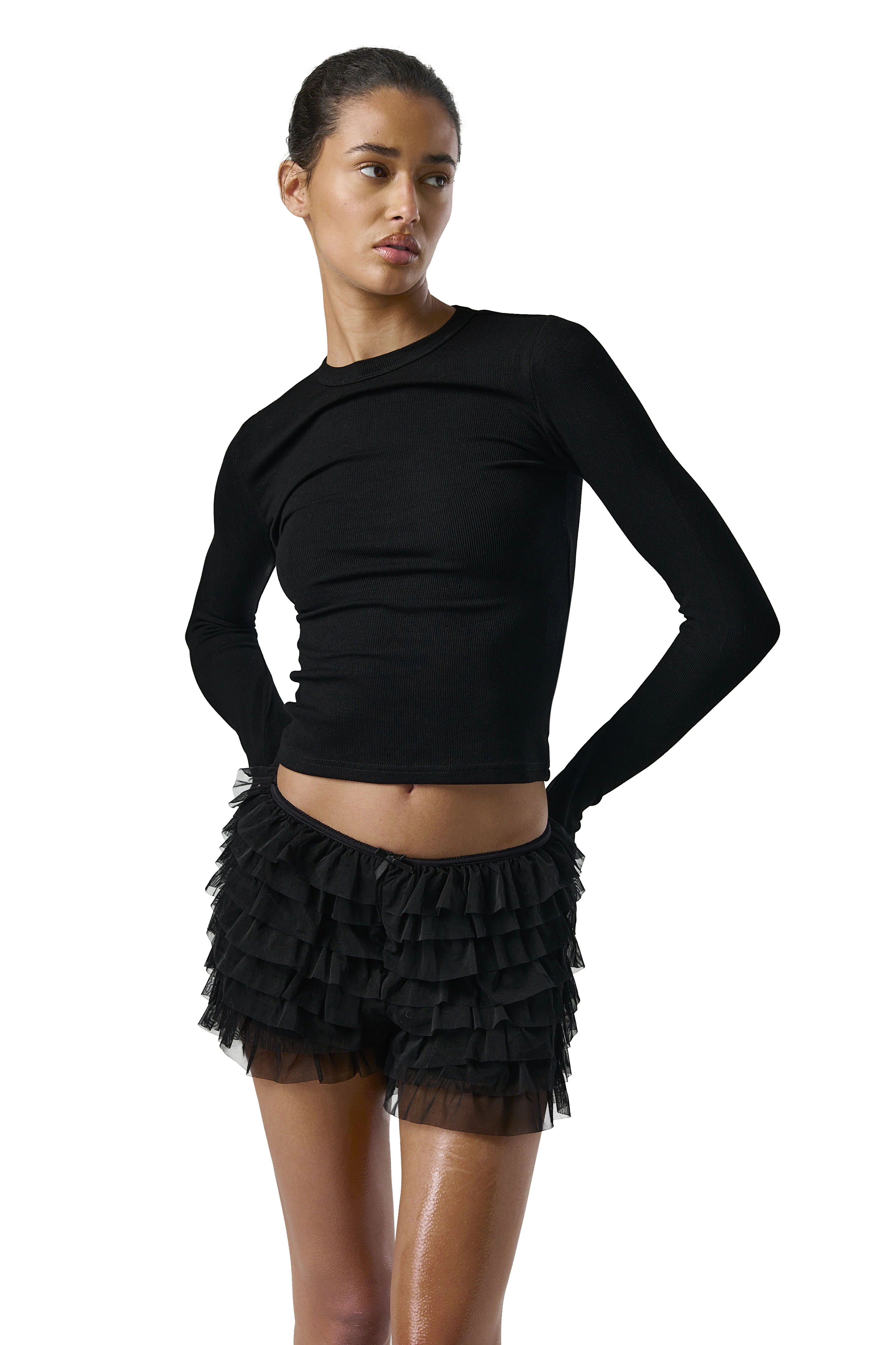 Dilly Frill Shorts in Black - Image 7