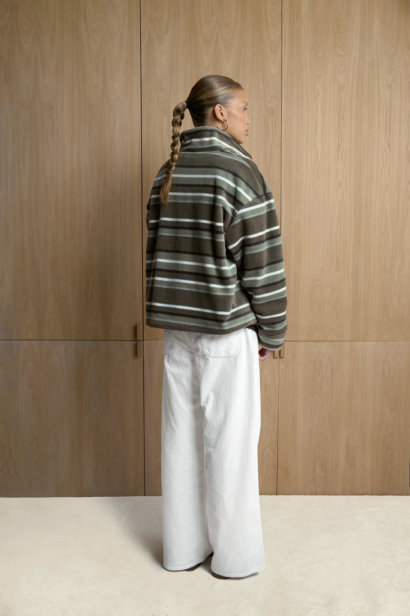 Folk Fleece Shirt in Khaki Stripe - Image 3