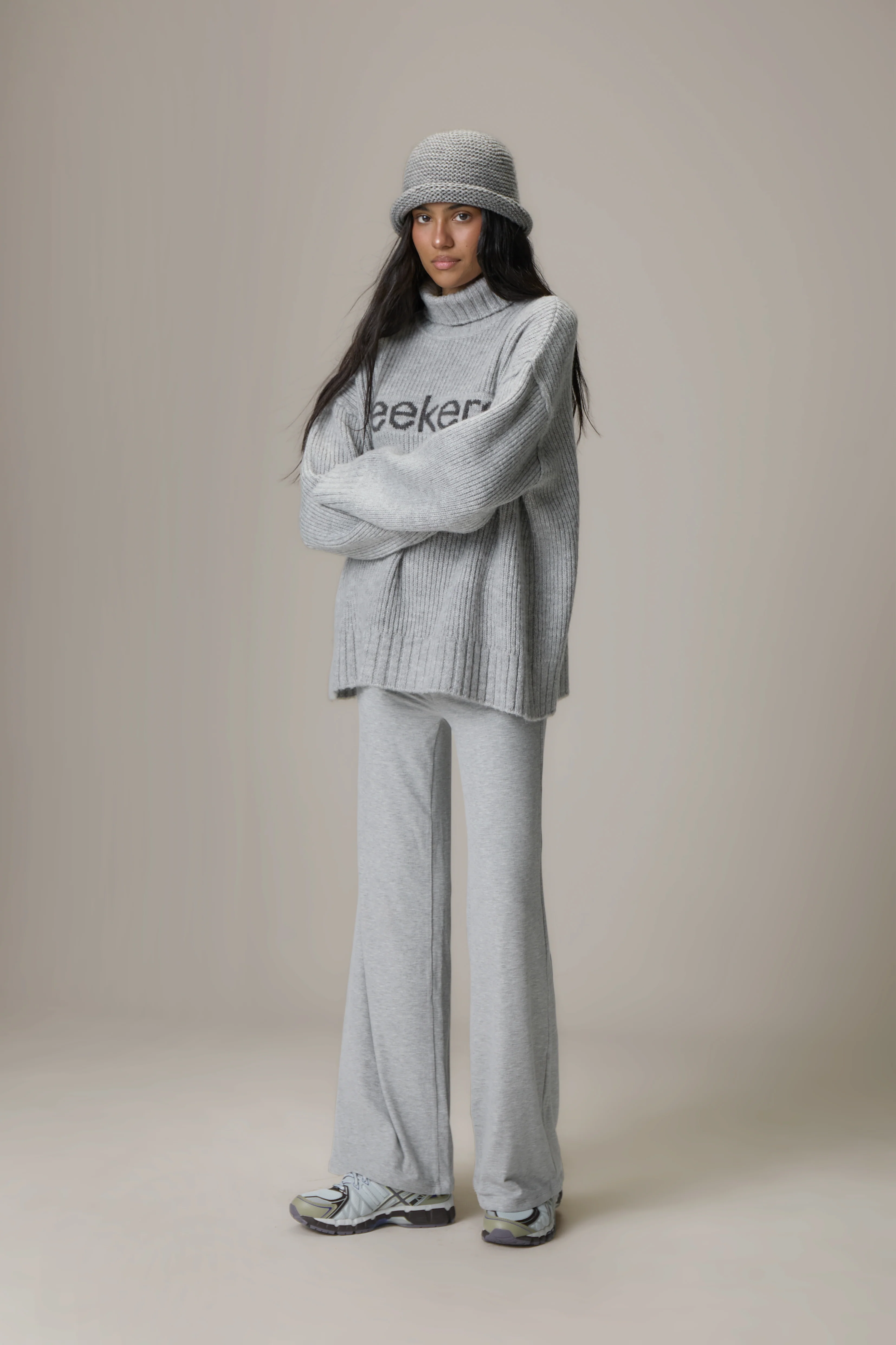 Misty Roll Neck Knit Jumper in Grey - Image 3