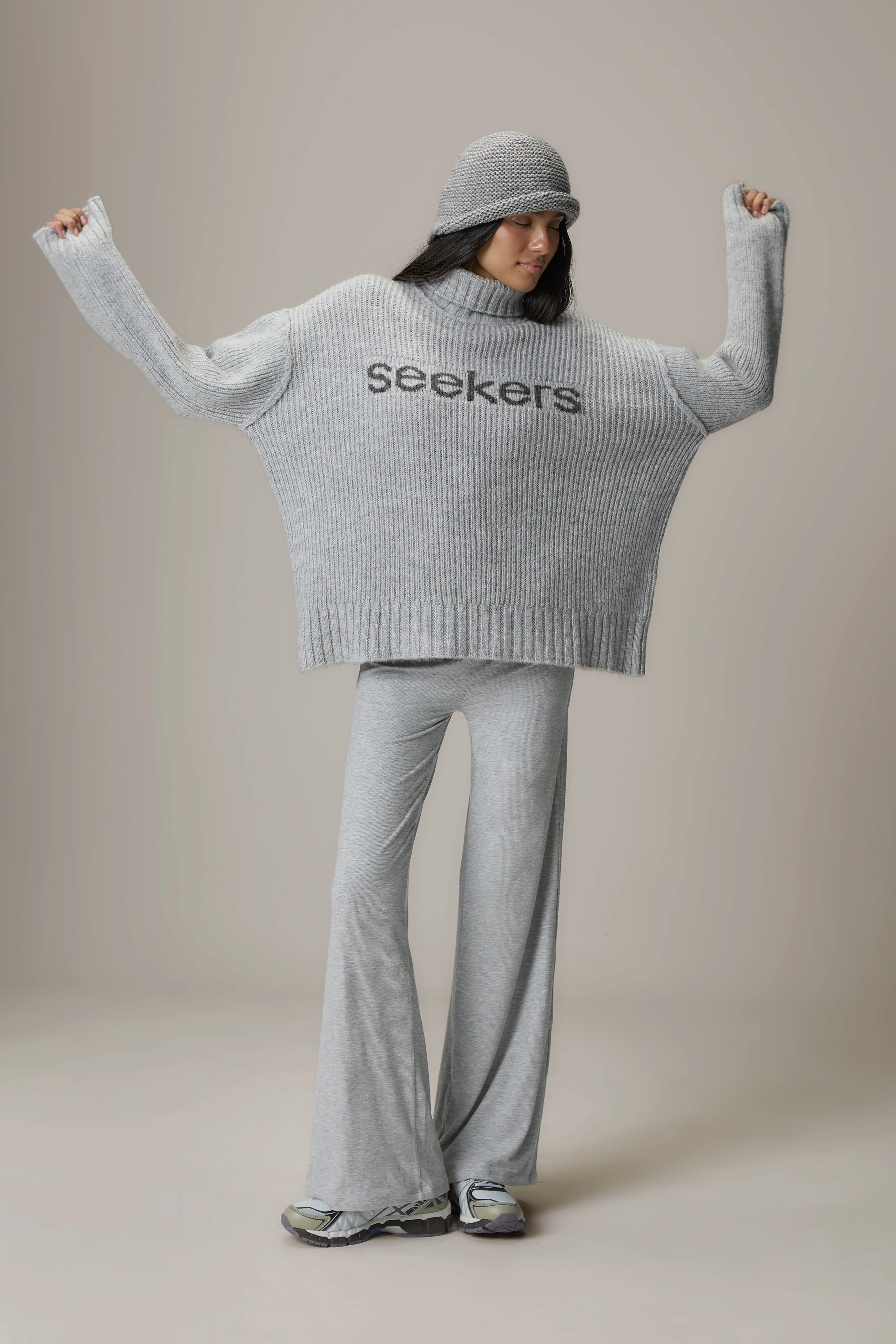 Misty Roll Neck Knit Jumper in Grey - Image 4