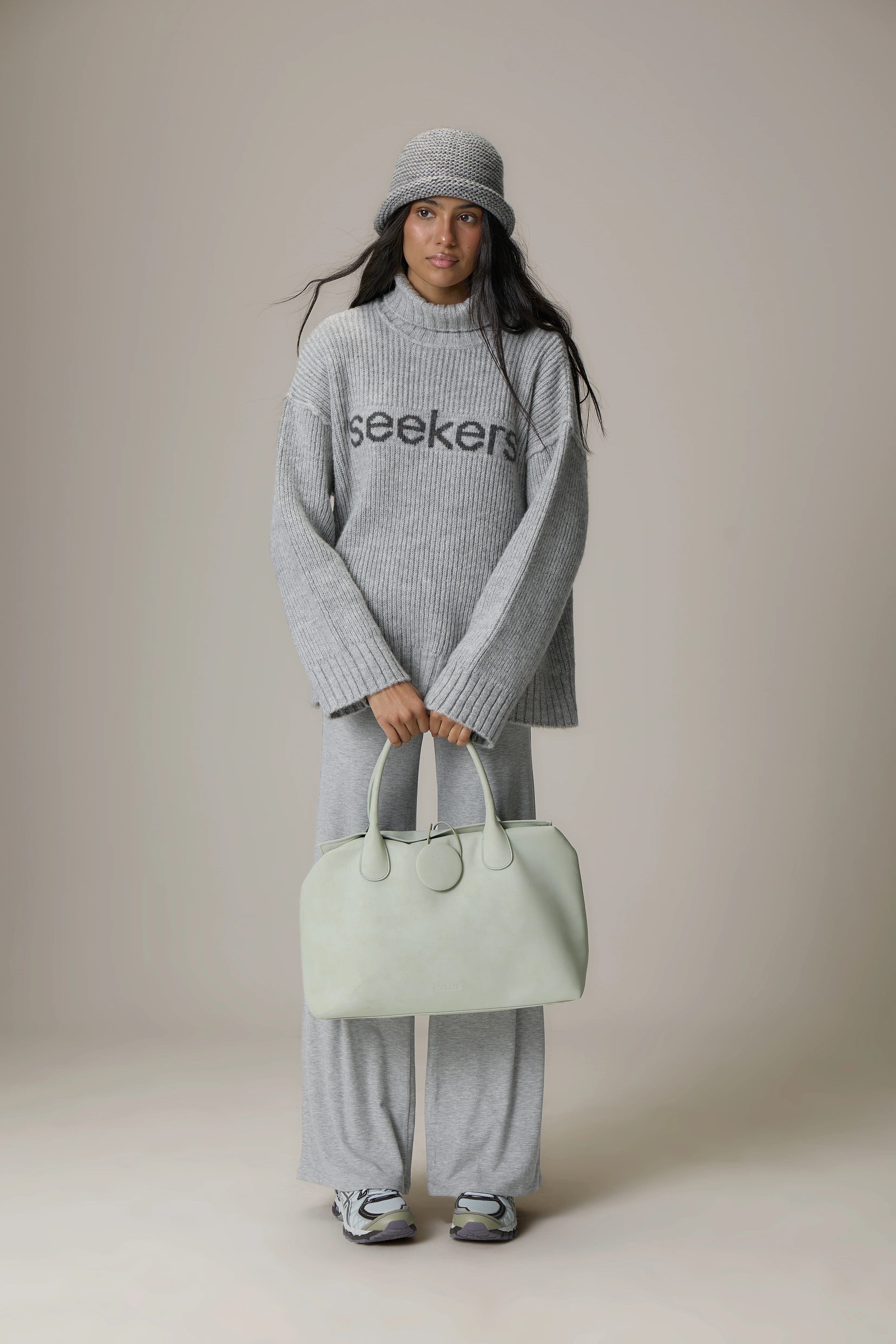 Misty Roll Neck Knit Jumper in Grey - Image 8