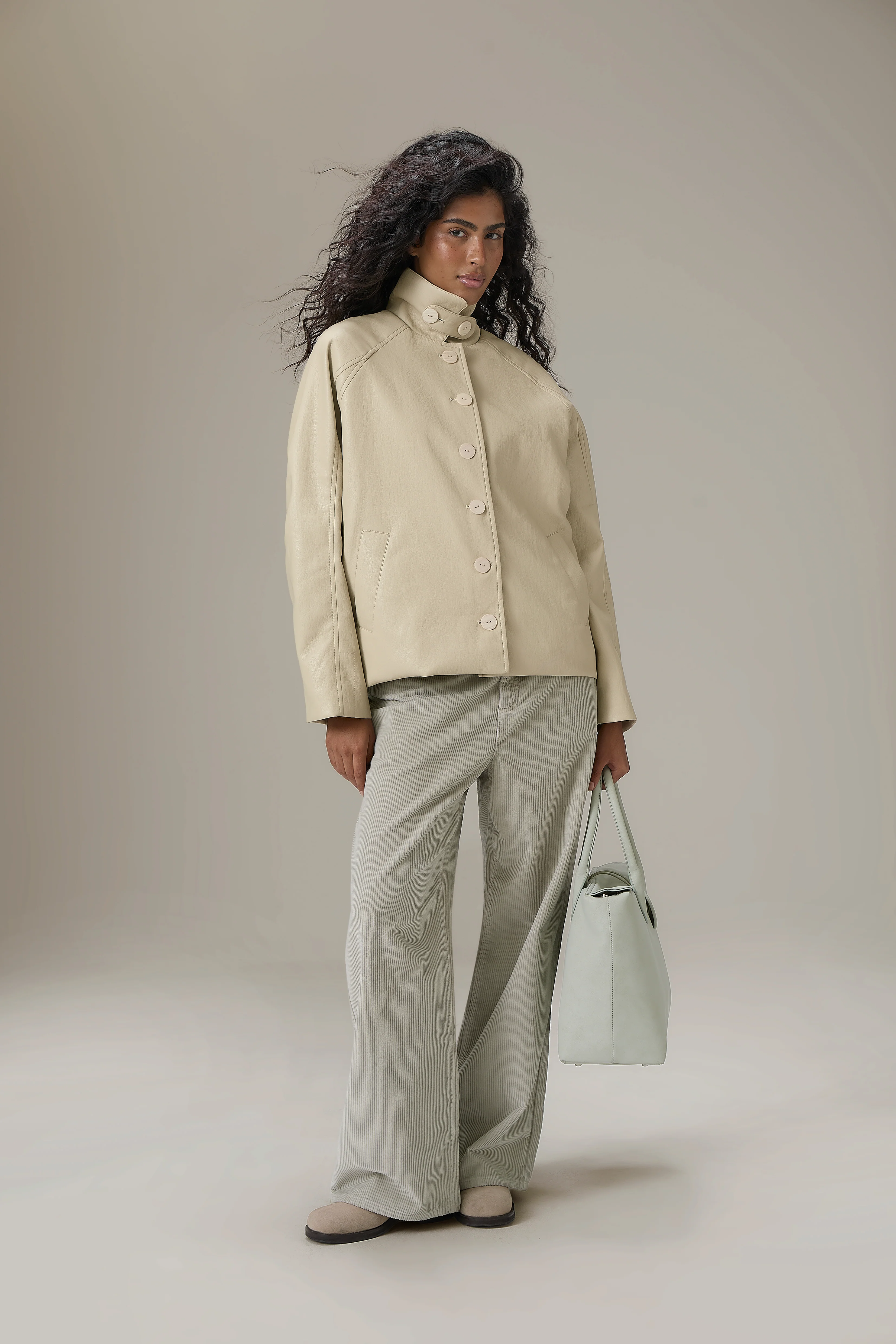 Hollies Classic Faux Leather Jacket in Sand - Image 10