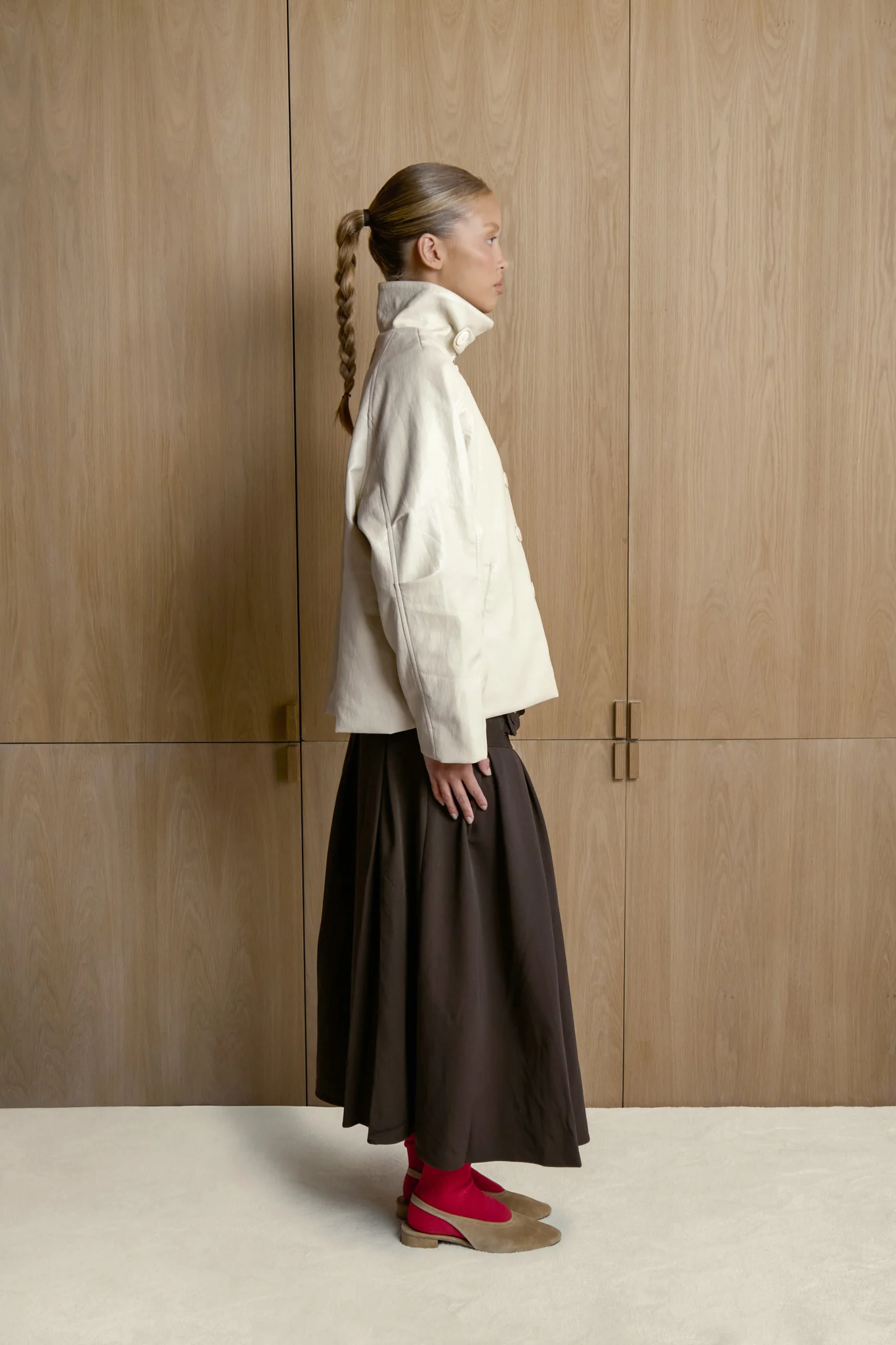 Hollies Classic Faux Leather Jacket in Sand - Image 11