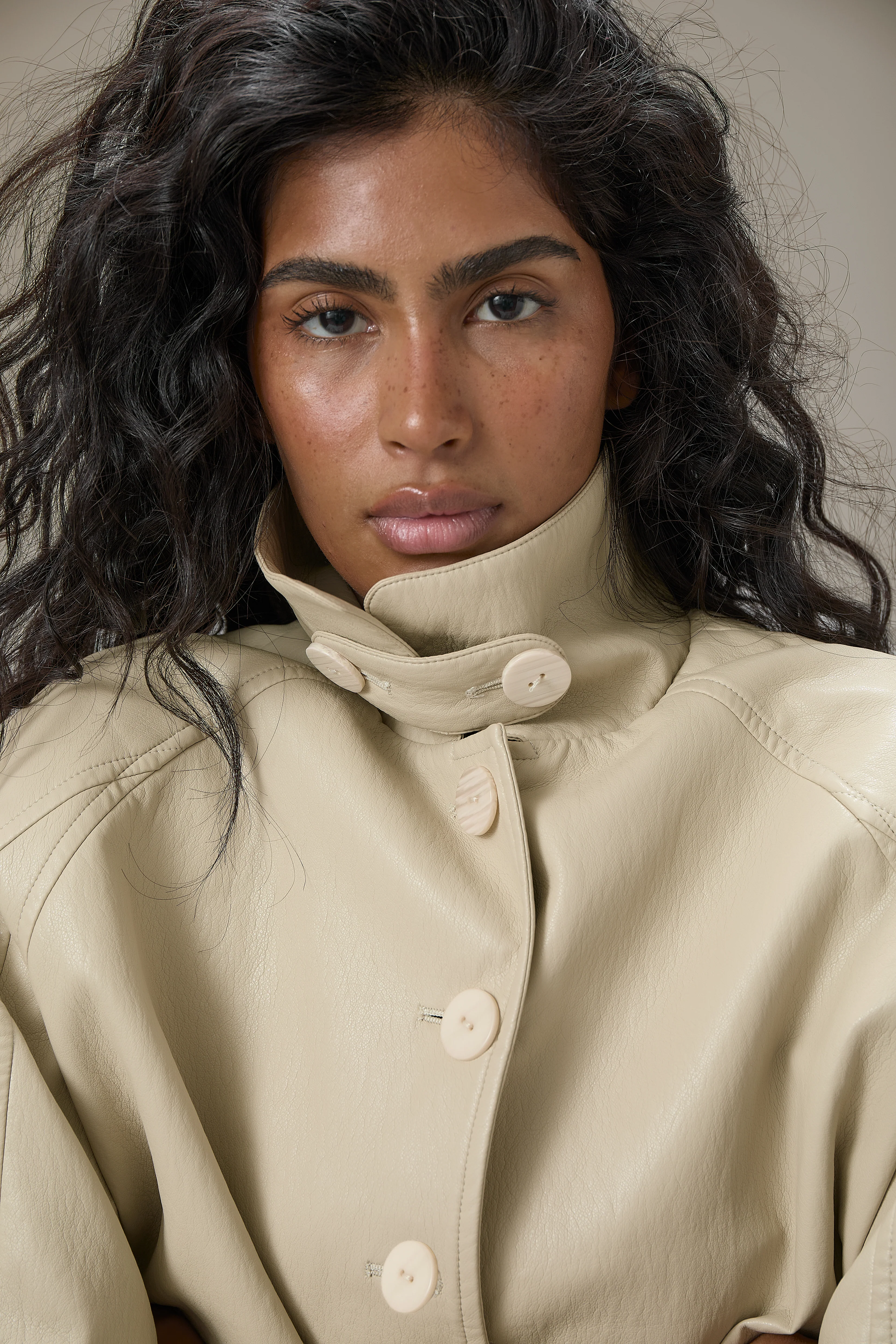 Hollies Classic Faux Leather Jacket in Sand - Image 5