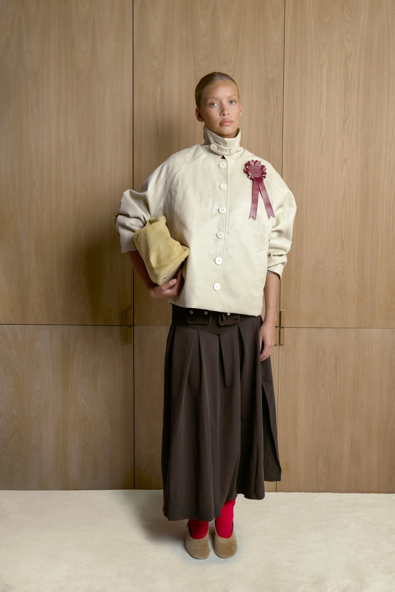 Hollies Classic Faux Leather Jacket in Sand - Image 8