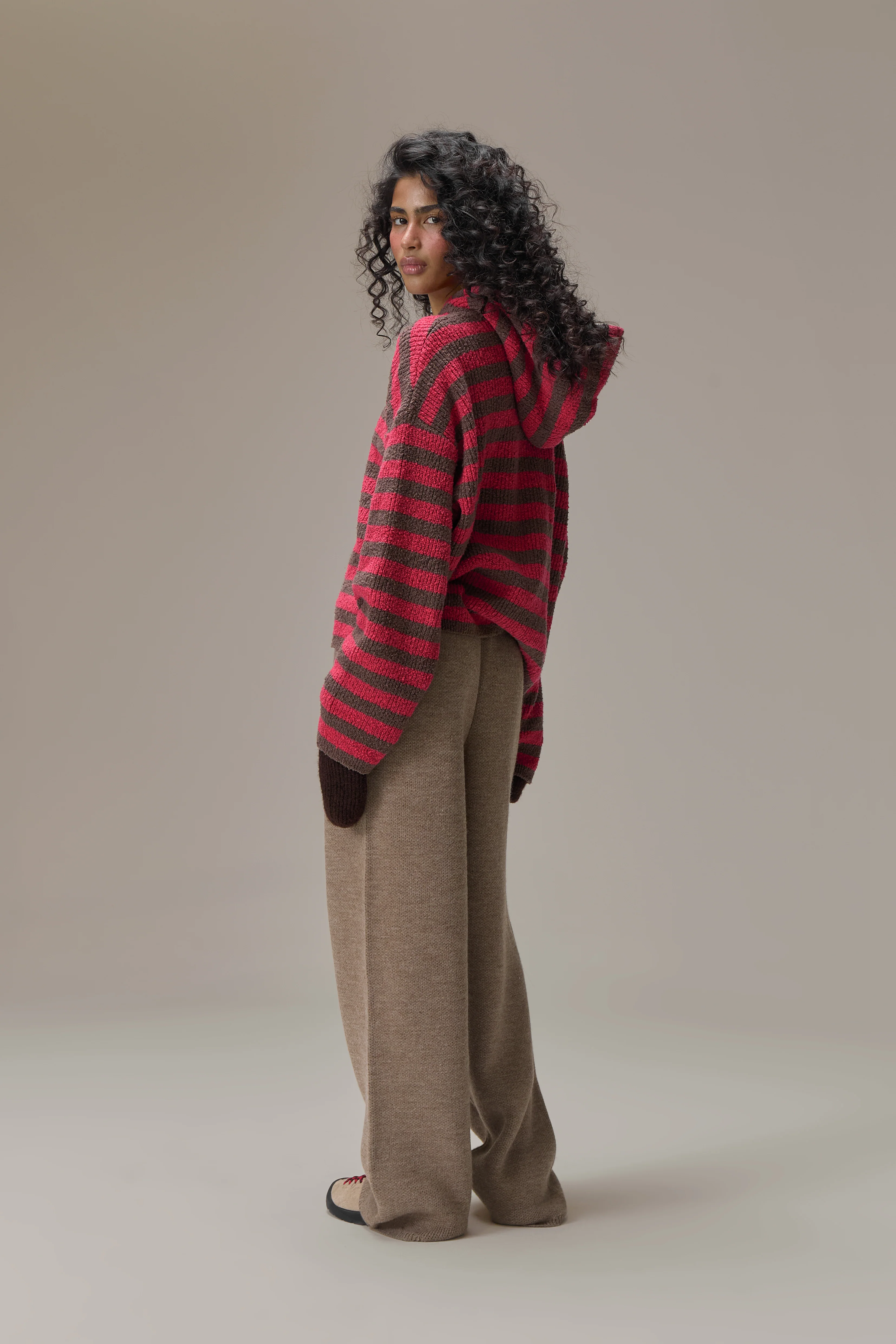 Jasper Knit Hoodie Zip Up in Red - Image 3