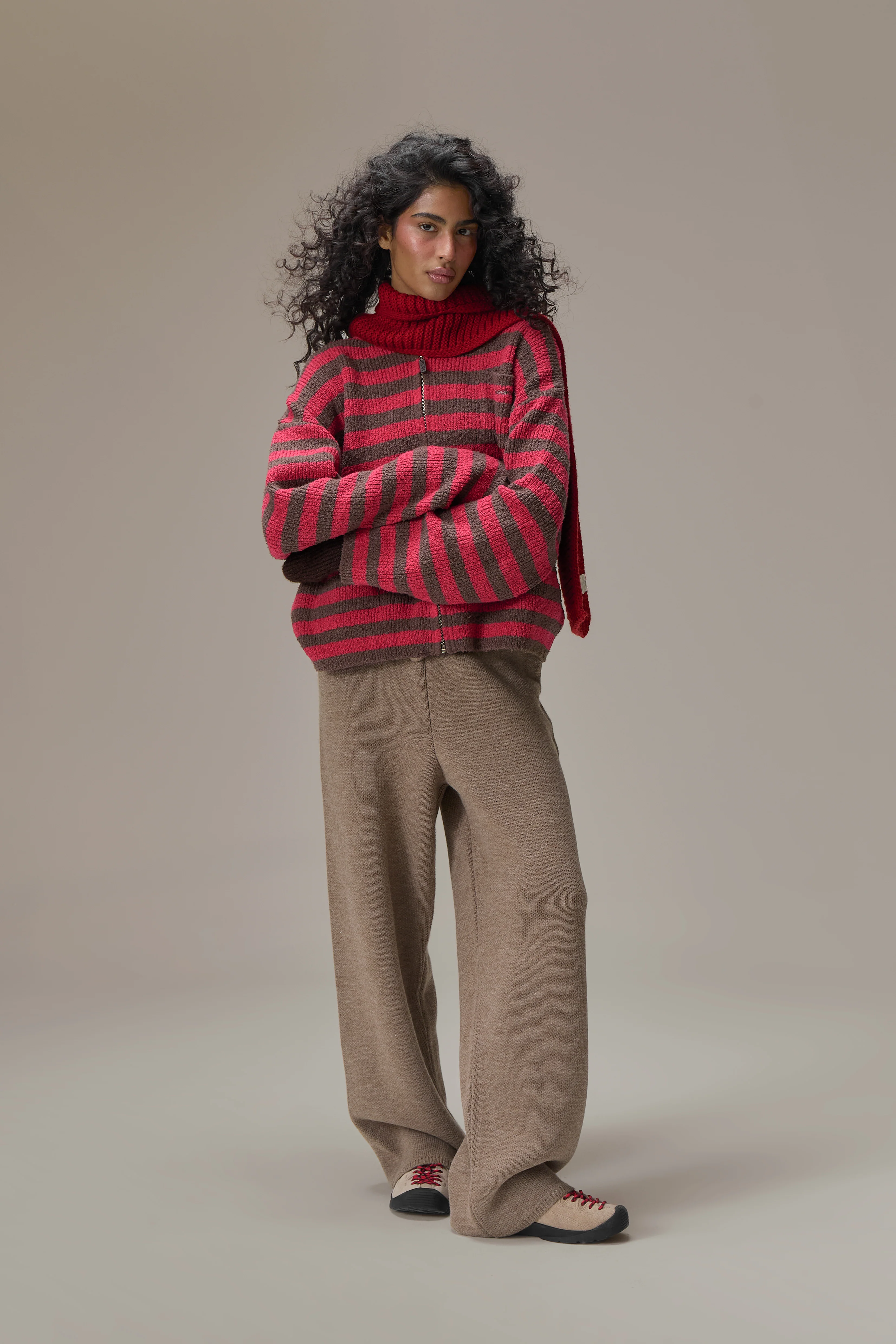 Jasper Knit Hoodie Zip Up in Red - Image 5