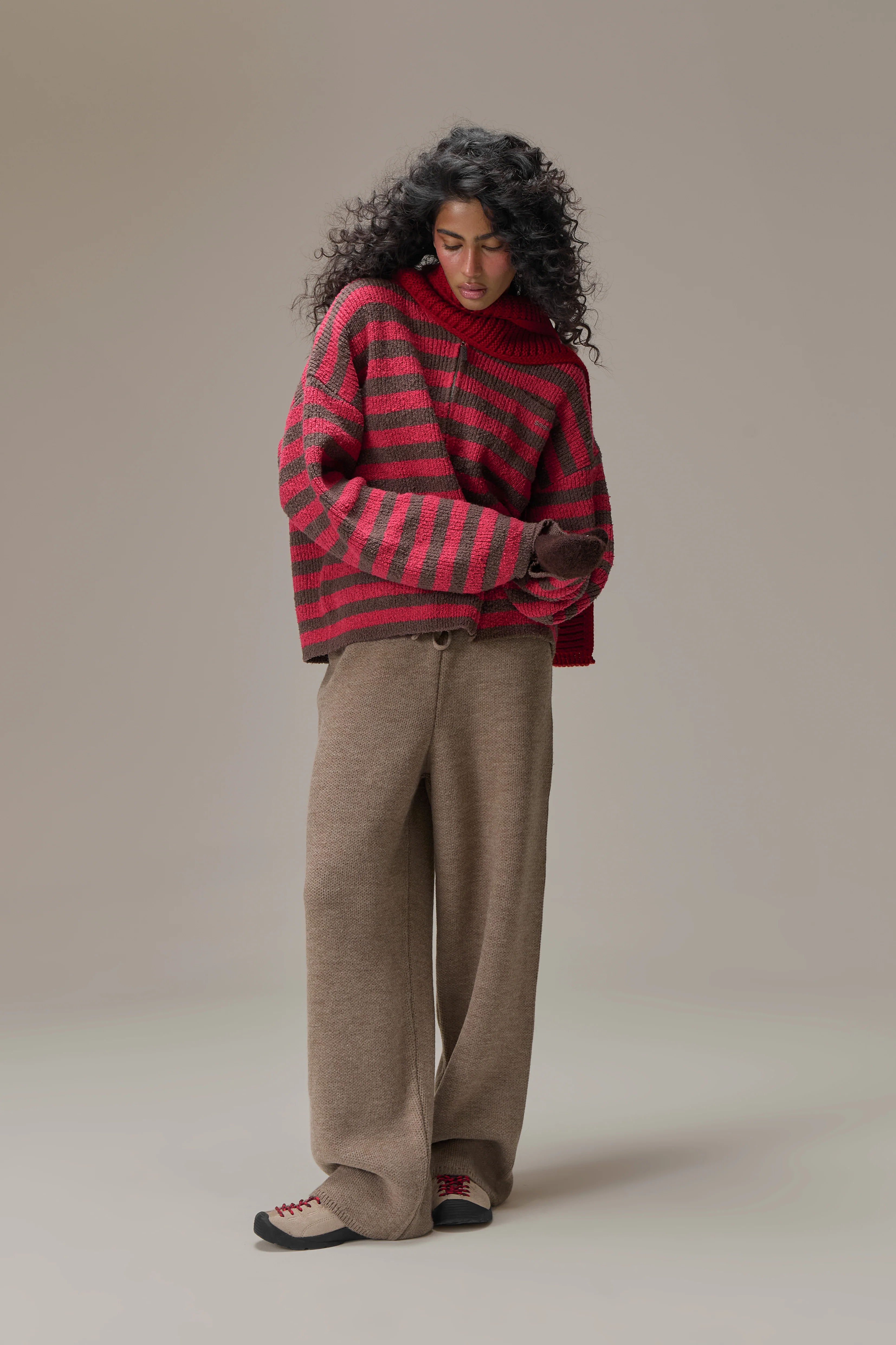 Jasper Knit Hoodie Zip Up in Red - Image 7