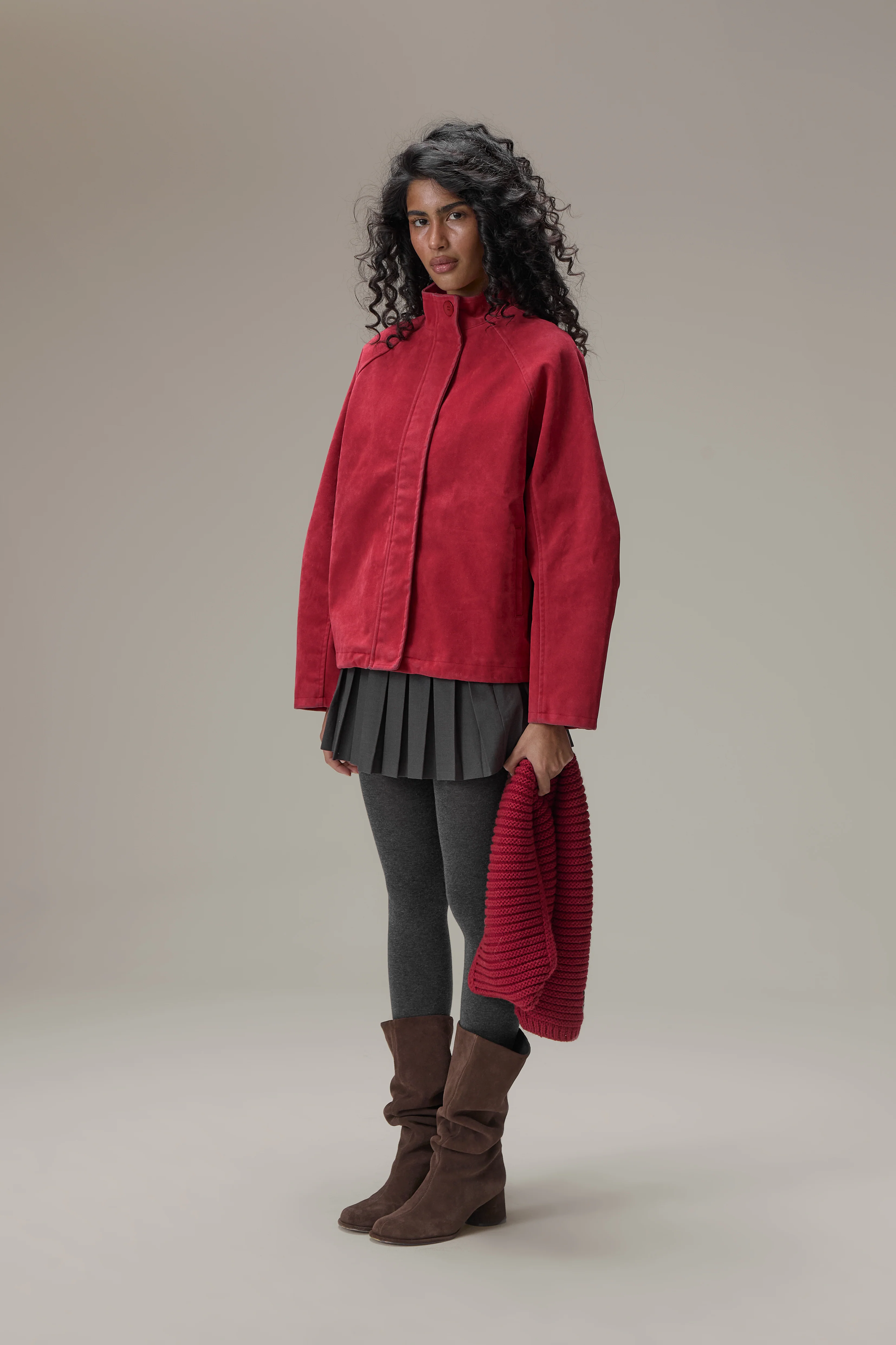 Lady Faux Suede Jacket in Red - Image 4
