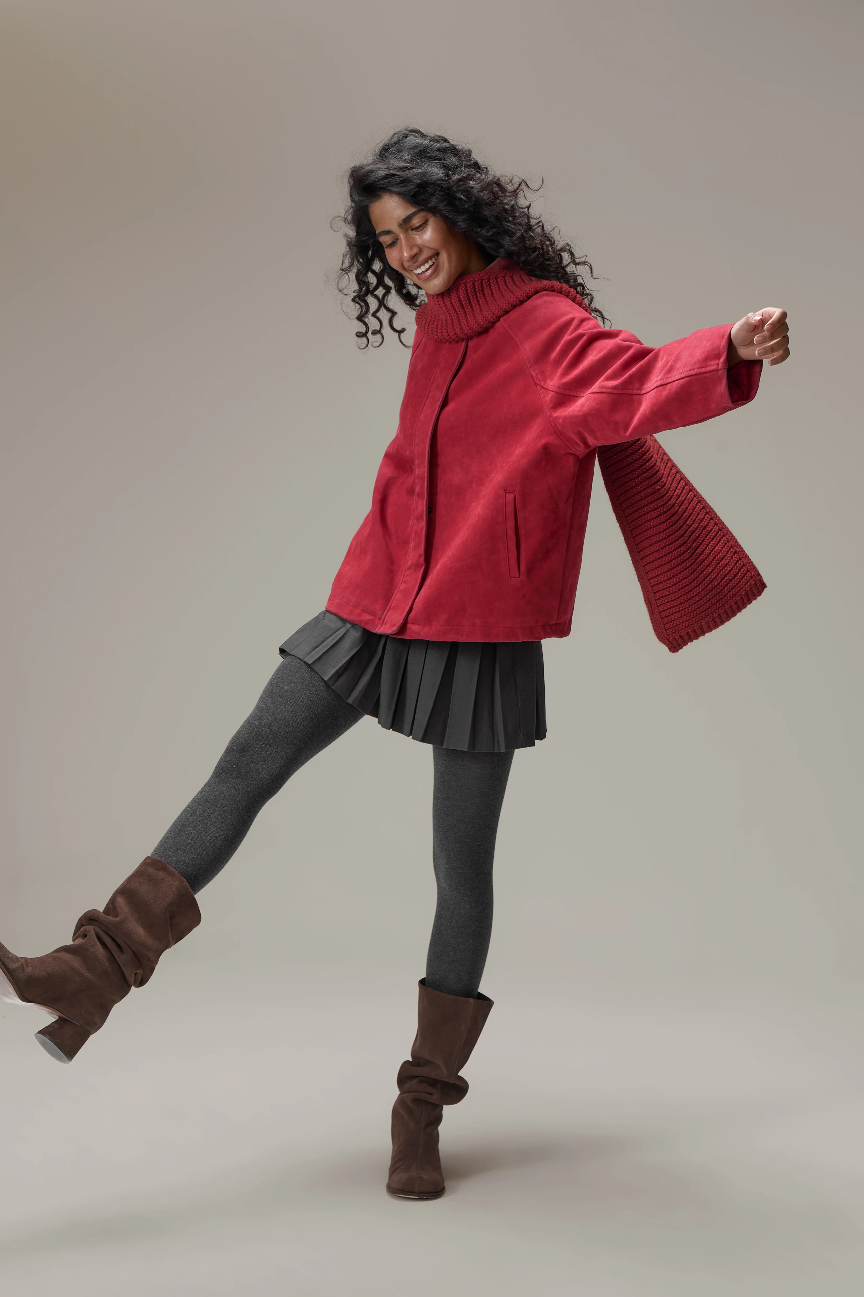 Lady Faux Suede Jacket in Red - Image 6