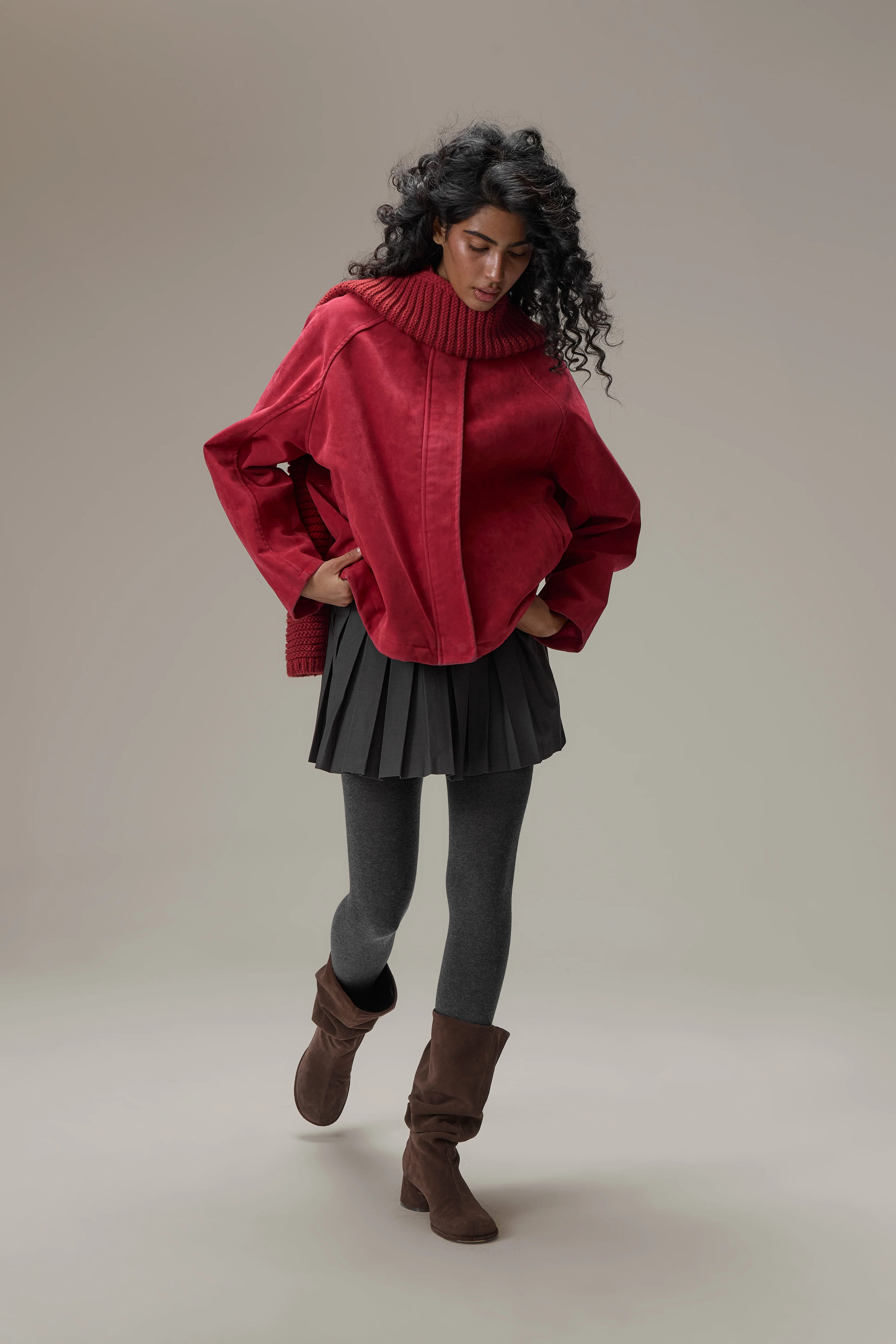 Lady Faux Suede Jacket in Red - Image 7