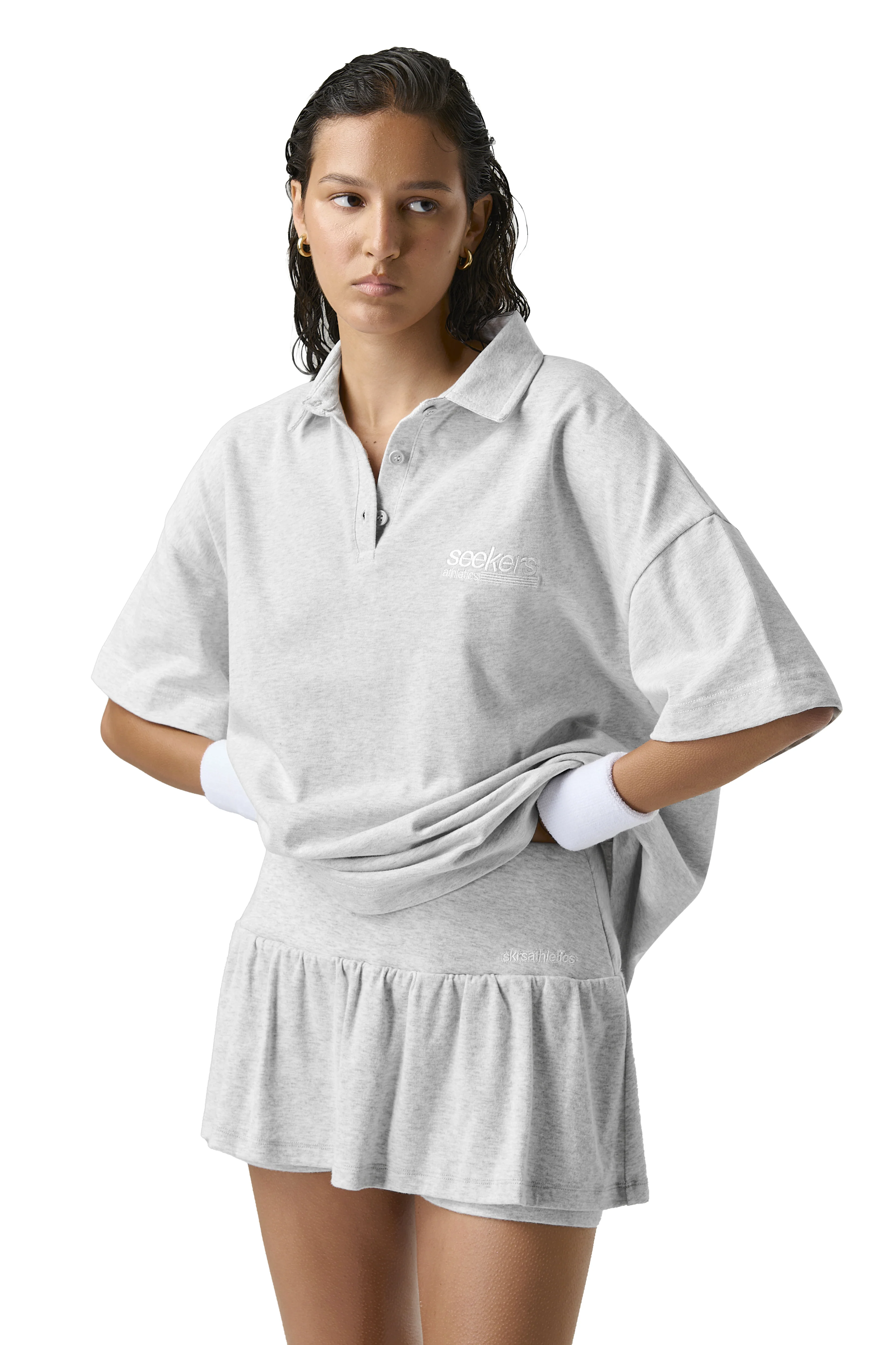 Lite Oversized Polo in Heather Grey - Image 3