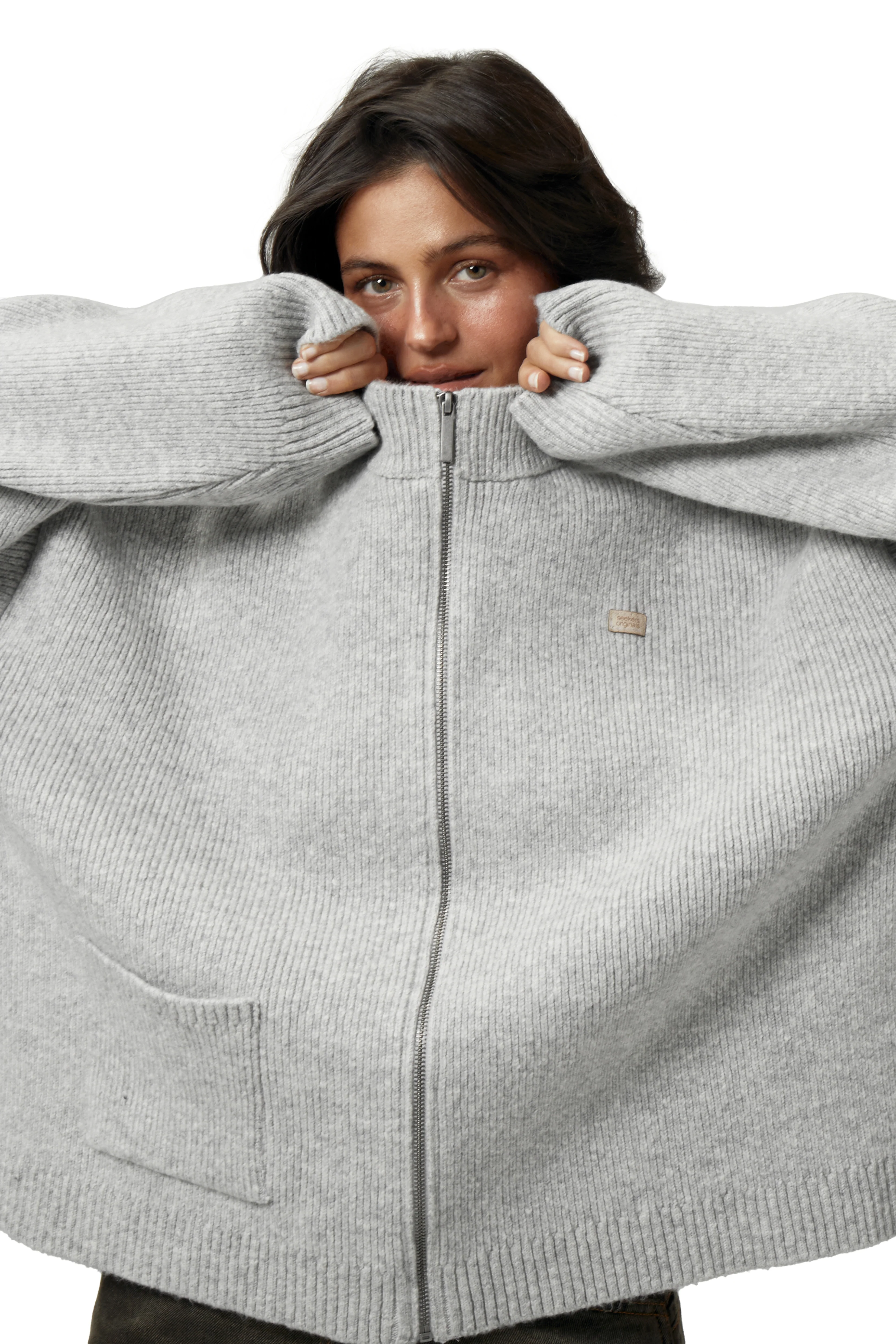 Originals Knit Zip Up in Light Grey - Image 5