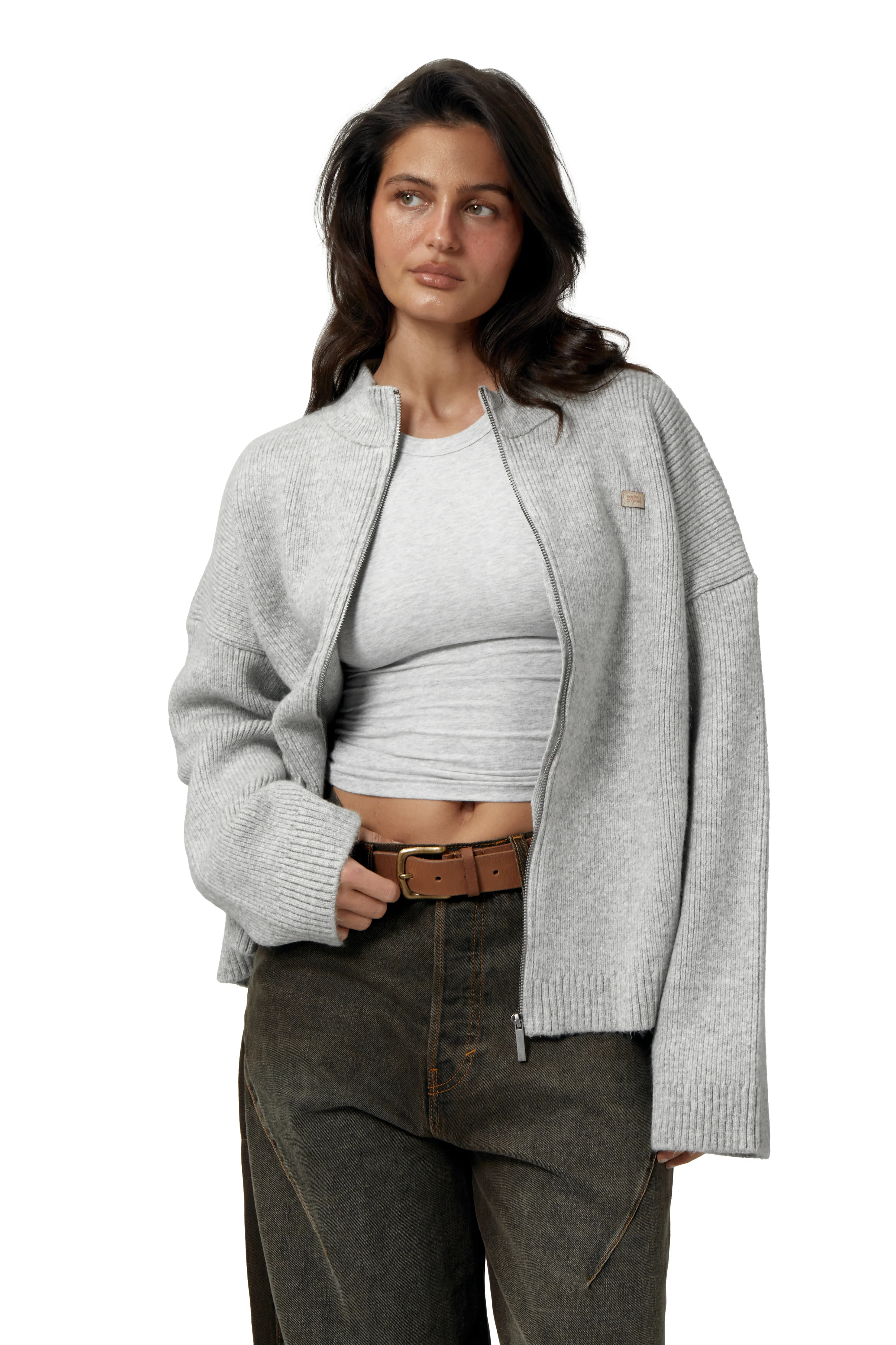 Originals Knit Zip Up in Light Grey - Image 6