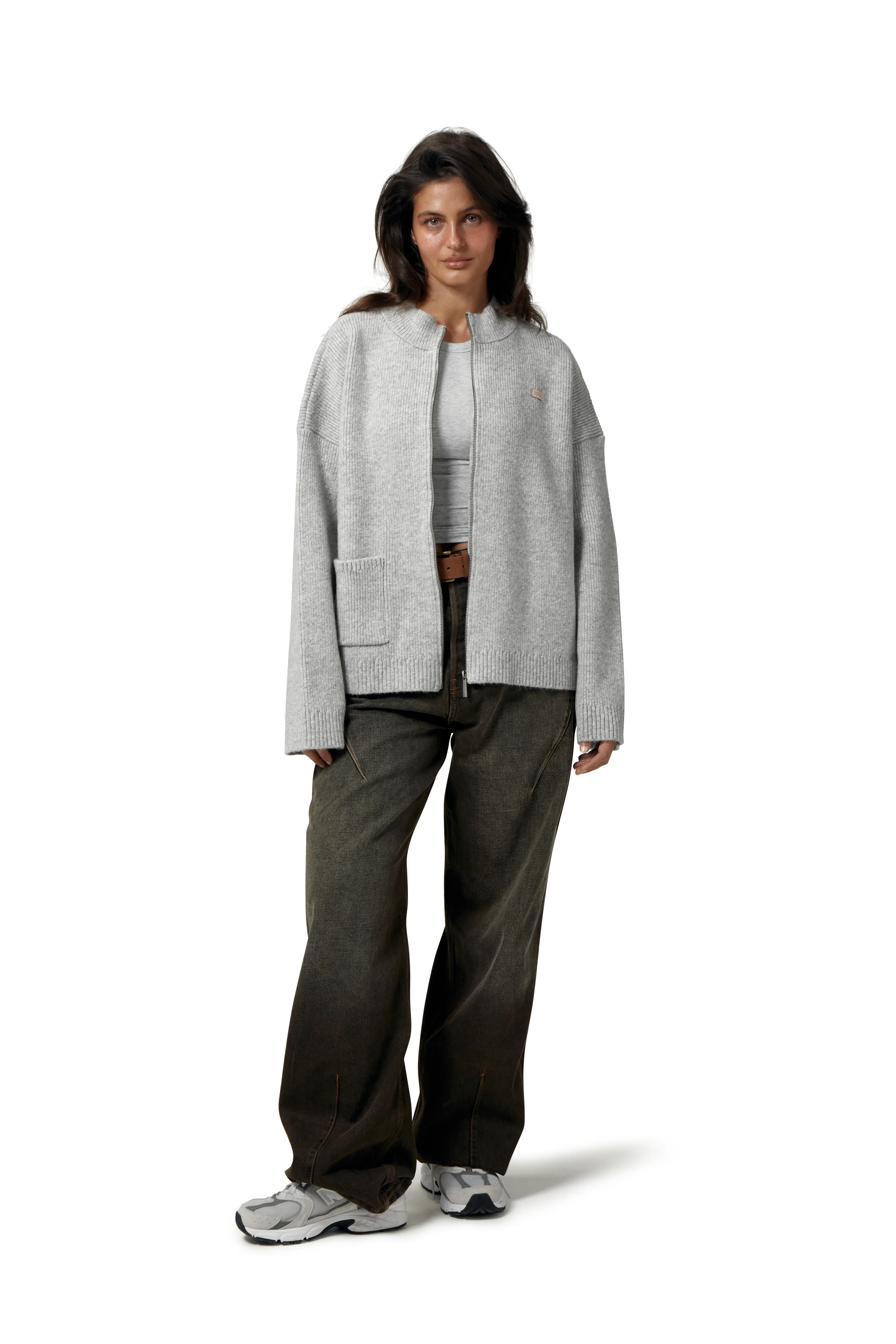 Originals Knit Zip Up in Light Grey - Image 7