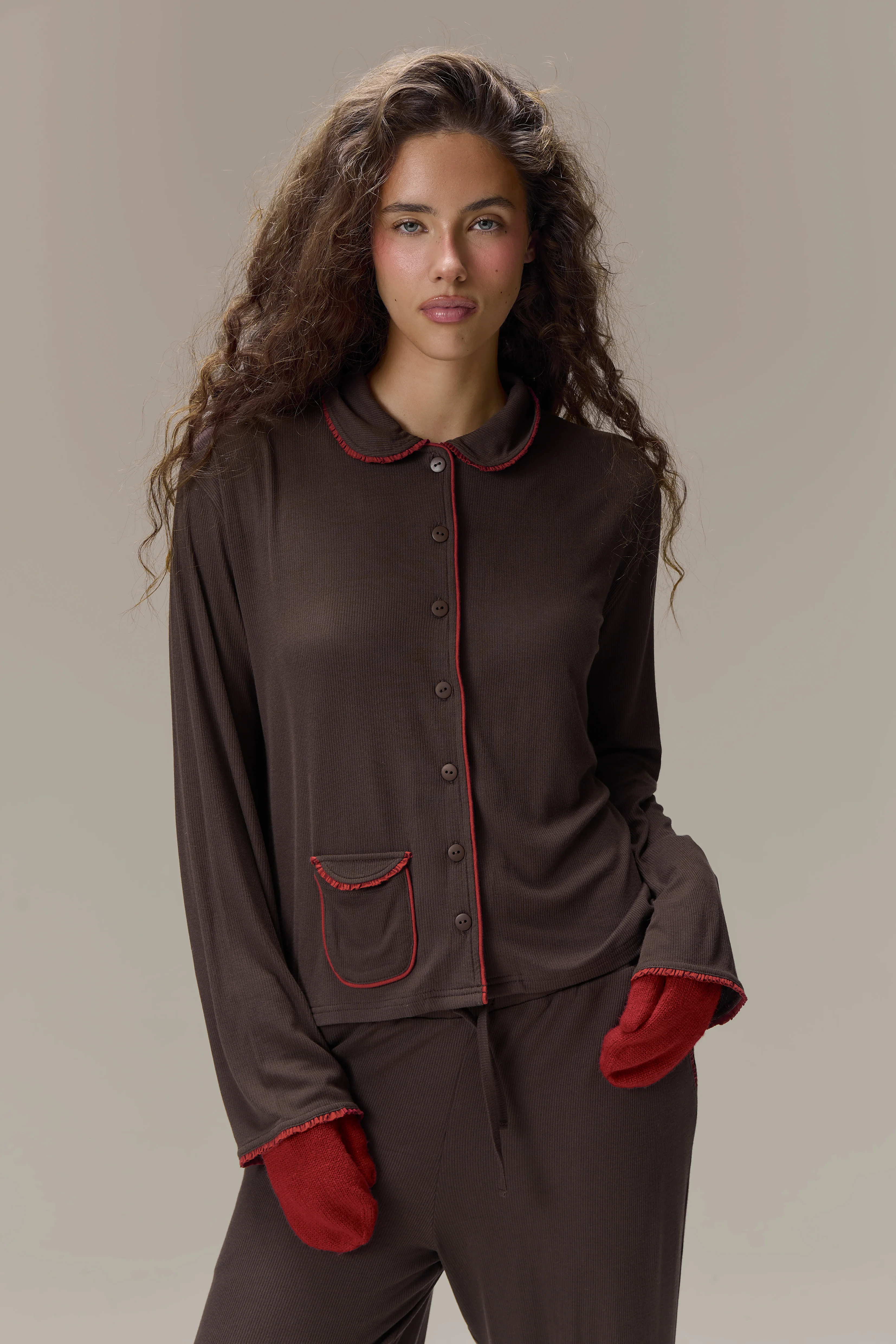 Seekers Sleepwear Modal Jersey Shirt in Brown - Image 5