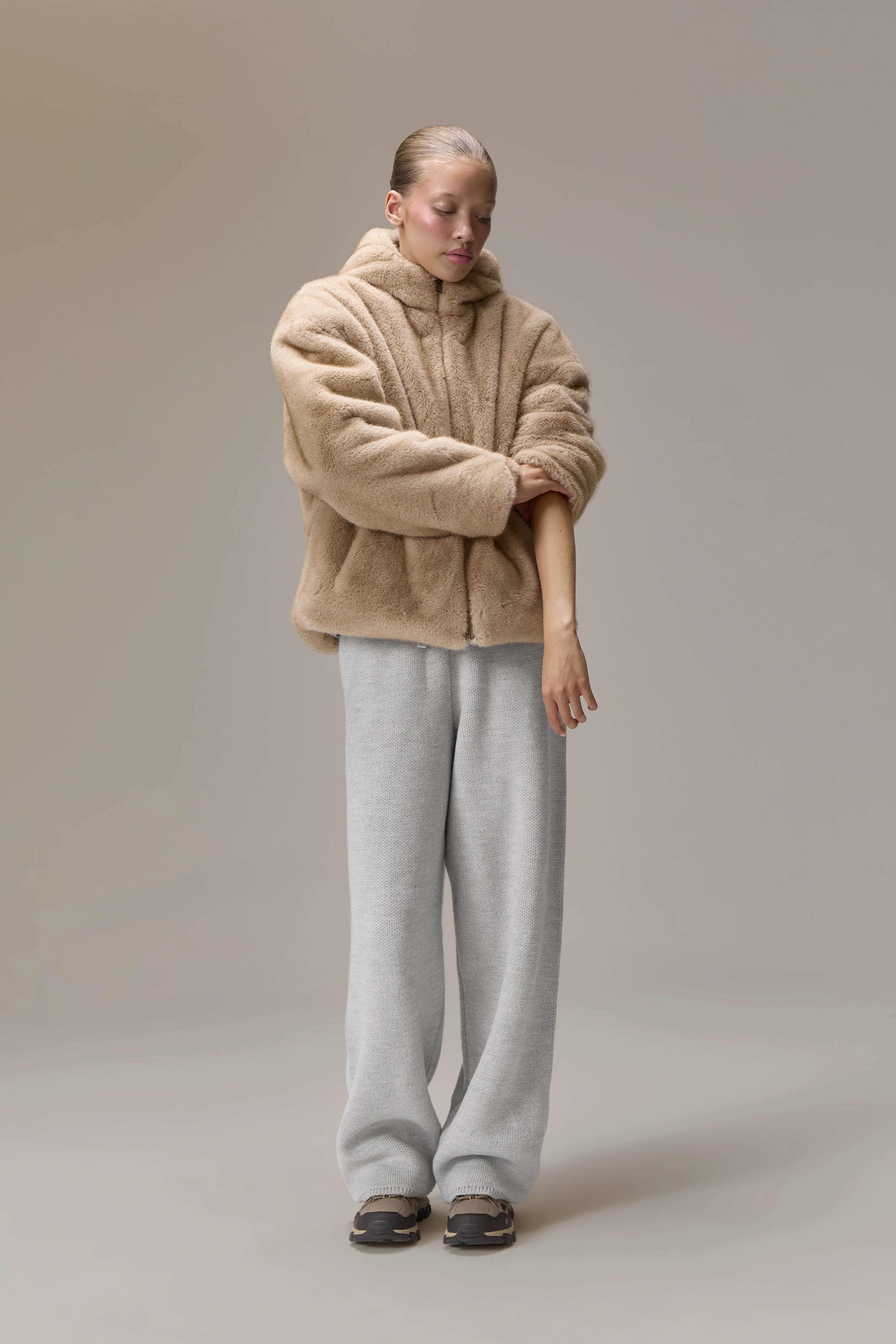 Winnipeg Faux Fur Hooded Jacket in Neutral - Image 5