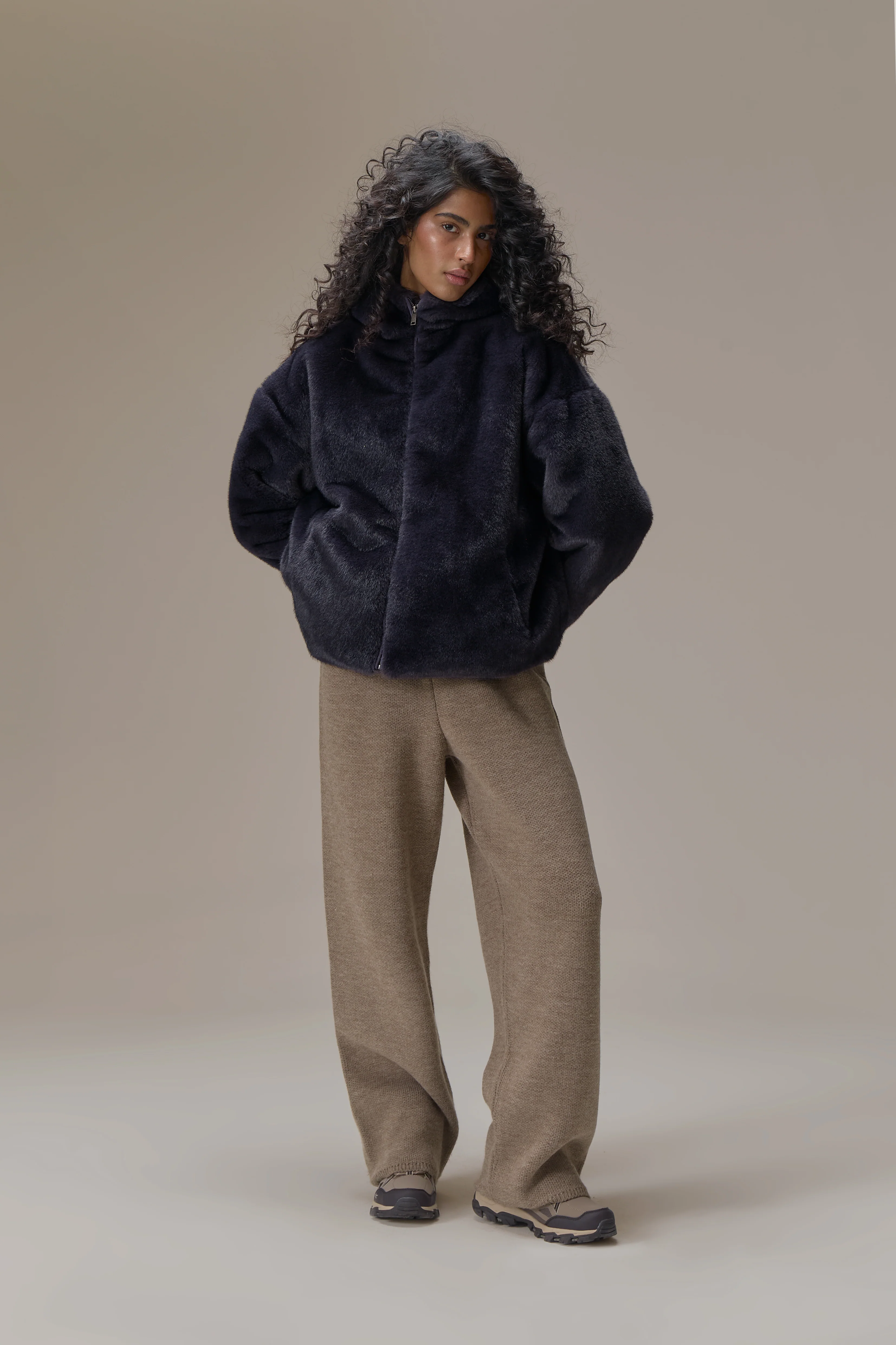 Winnipeg Faux Fur Hooded Jacket in Navy - Image 4