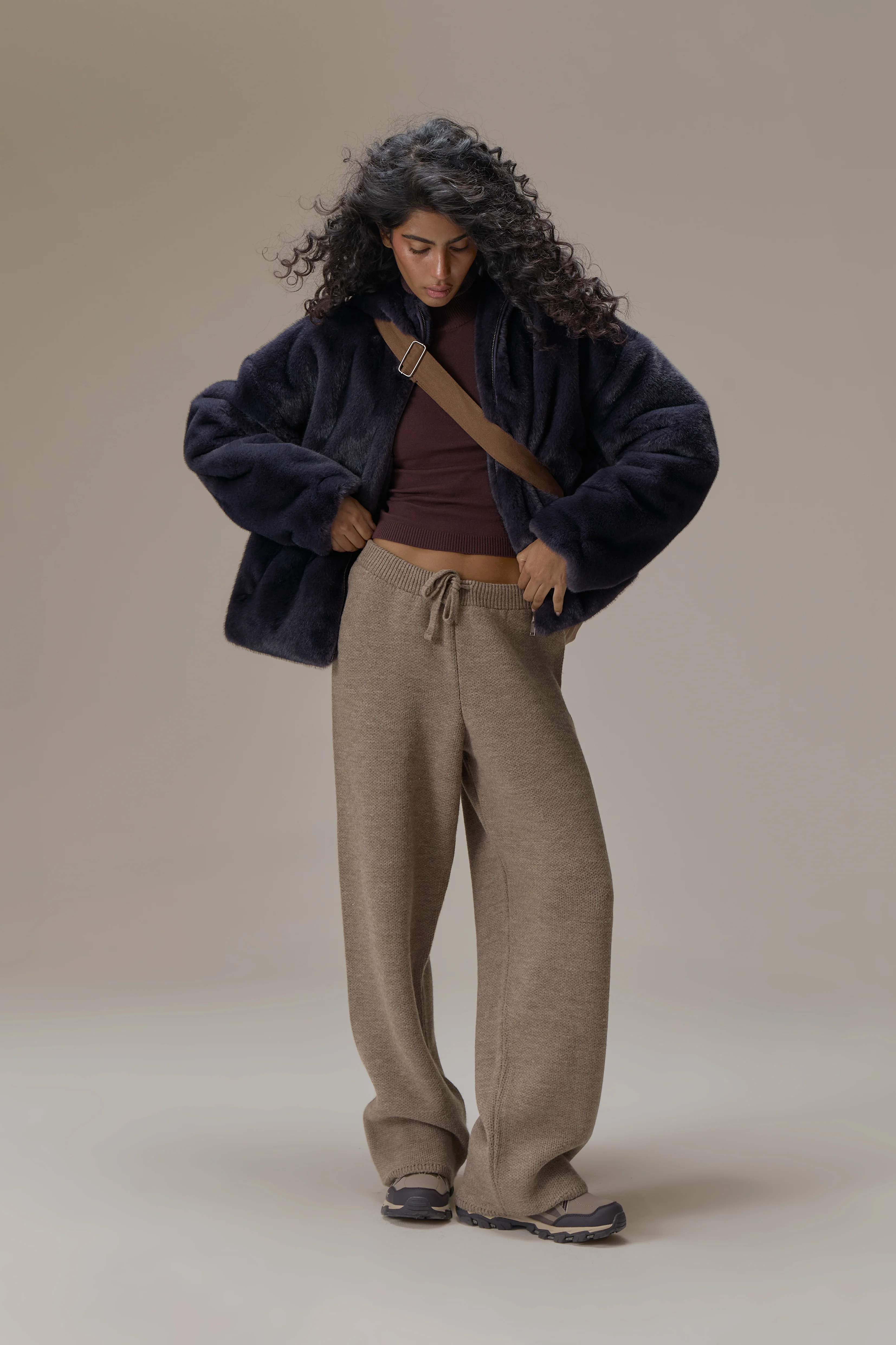 Winnipeg Faux Fur Hooded Jacket in Navy - Image 6