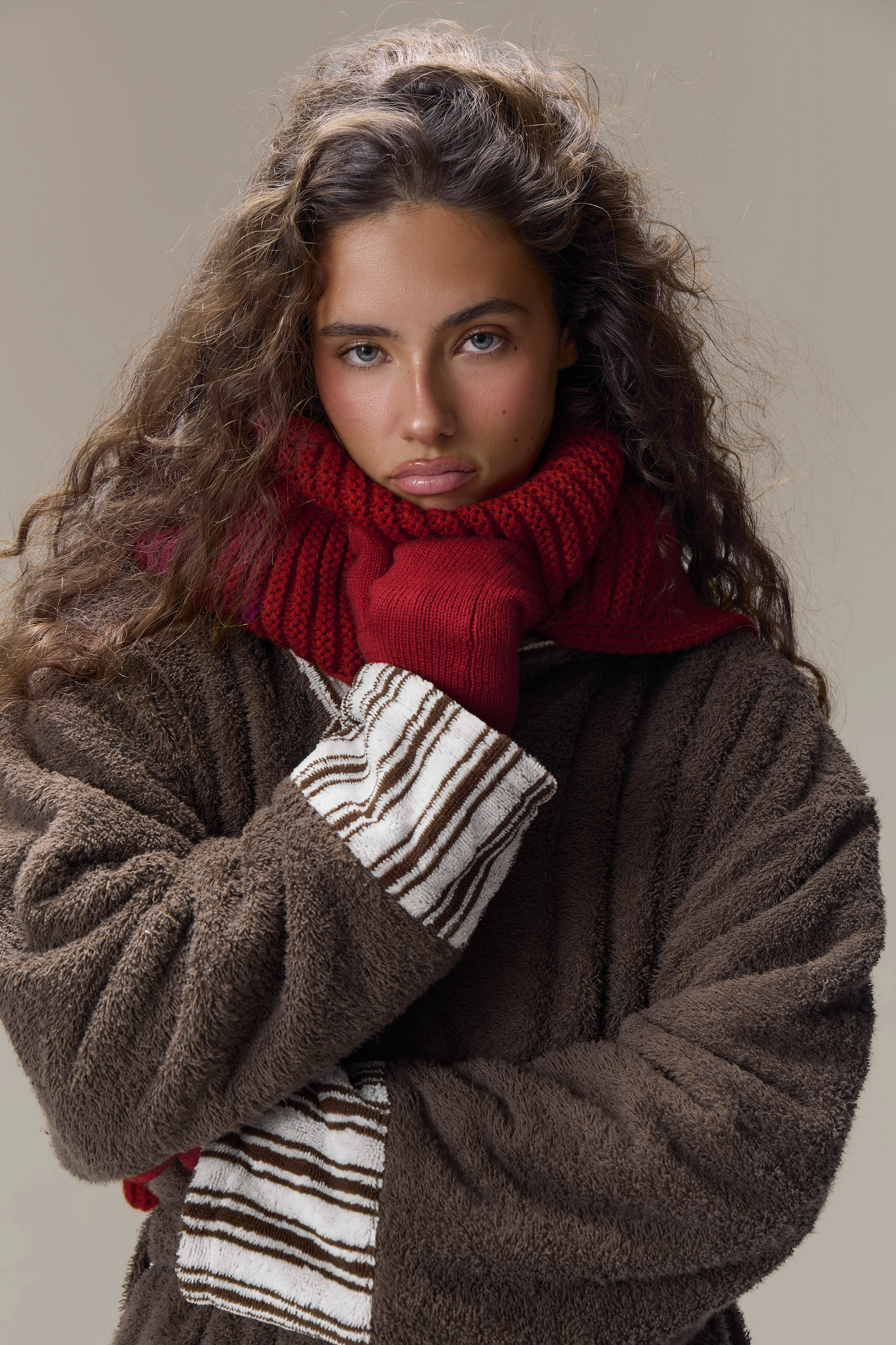 Seekers Sleepwear Reversible House Robe in Brown Stripe - Image 11