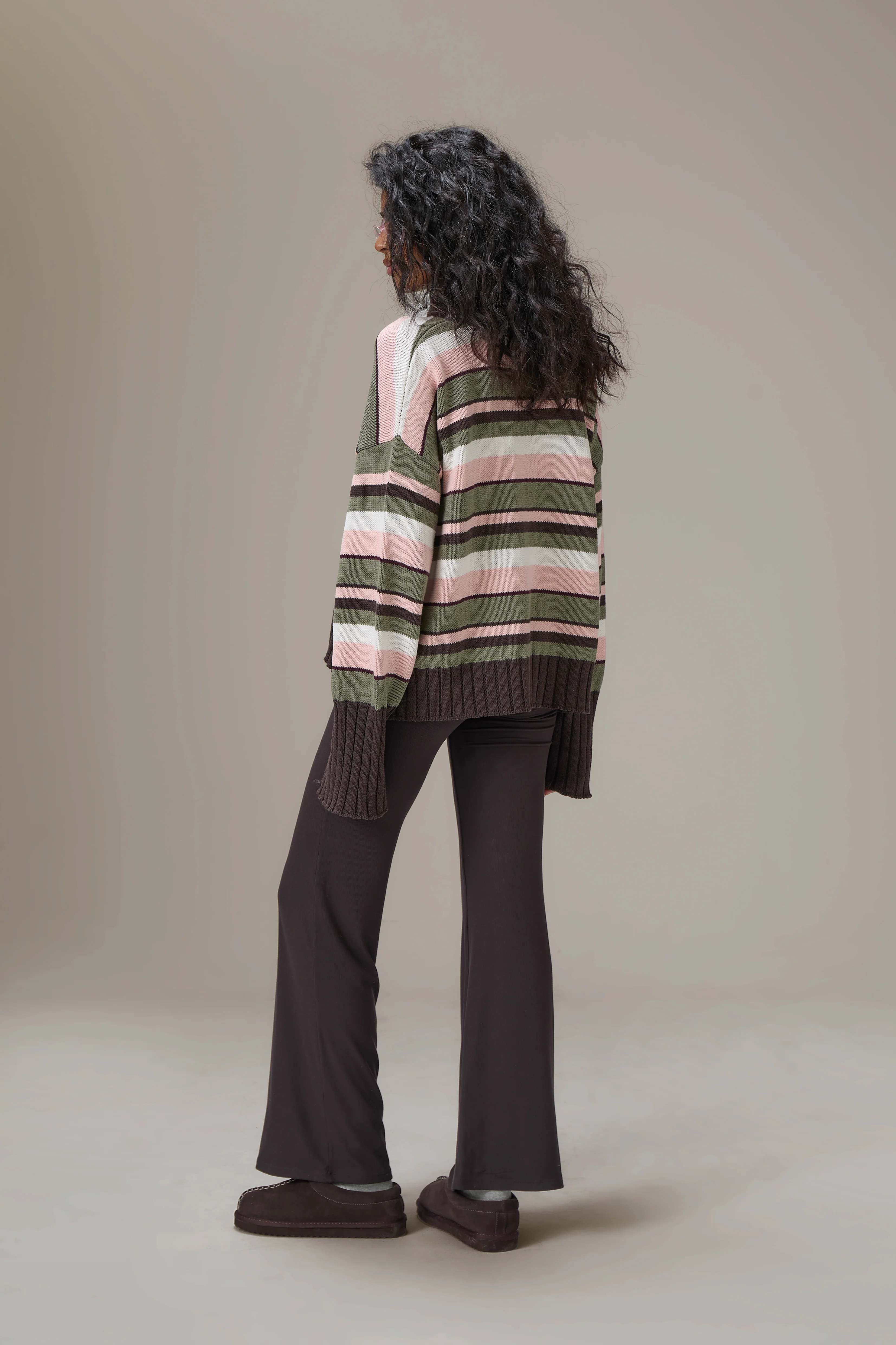 Bella Stripe Roll Neck in Chocolate - Image 3