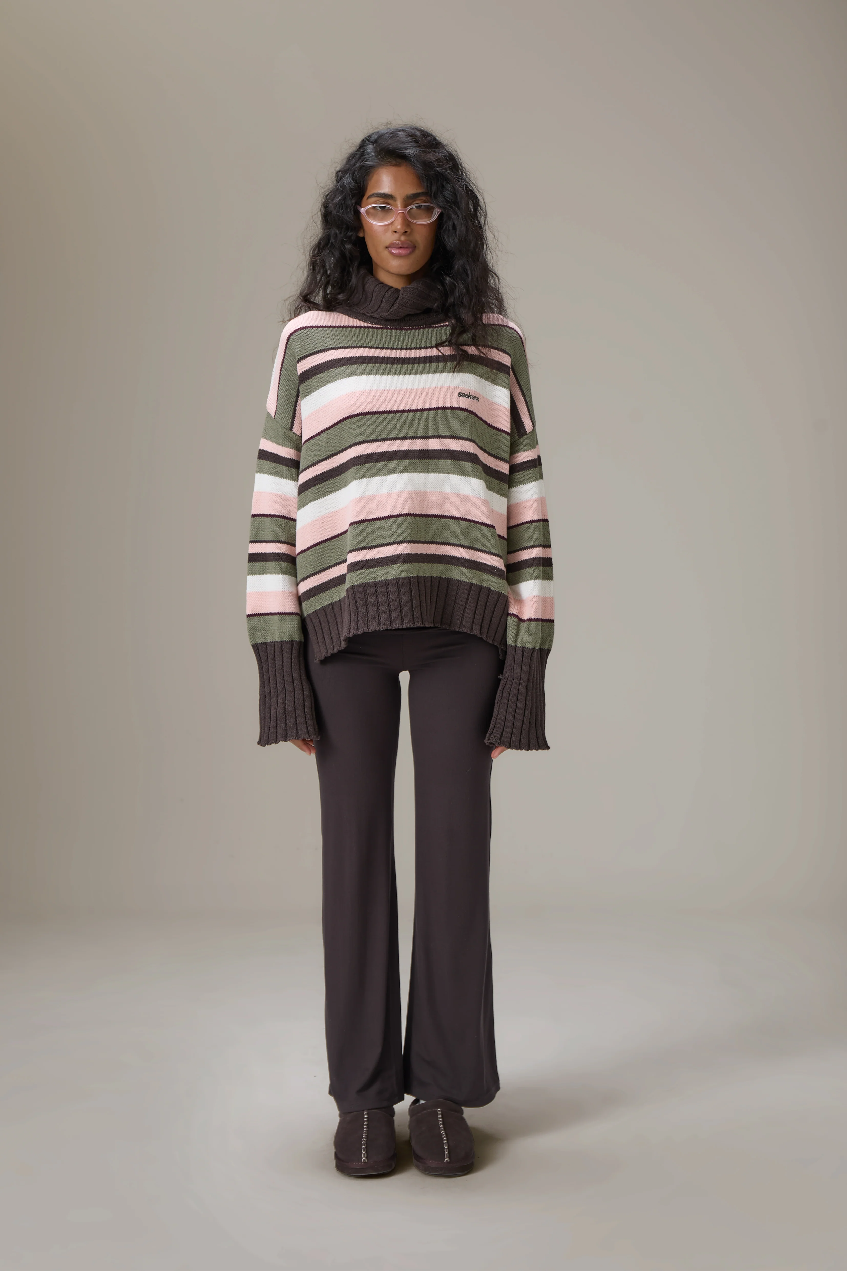 Bella Stripe Roll Neck in Chocolate - Image 4