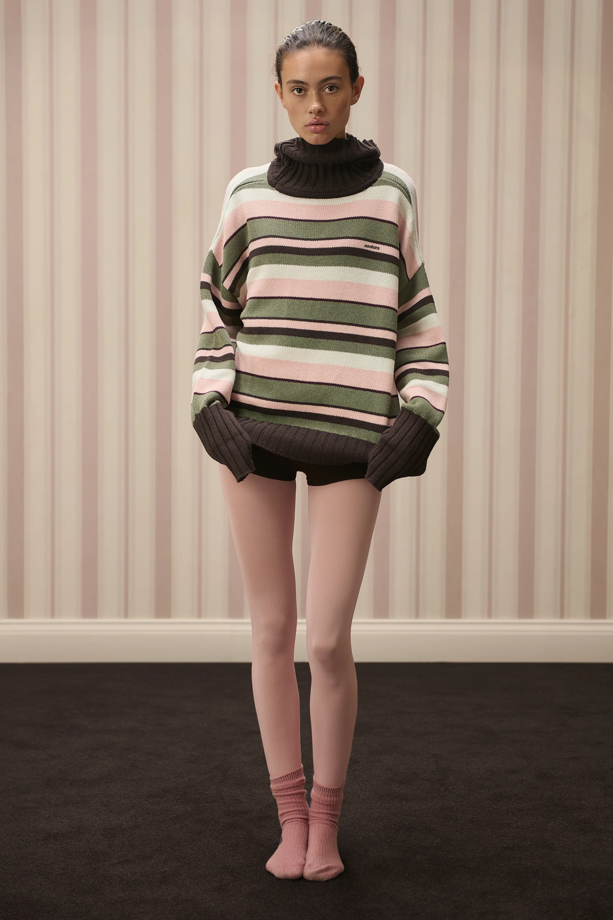 Bella Stripe Roll Neck in Chocolate - Image 5