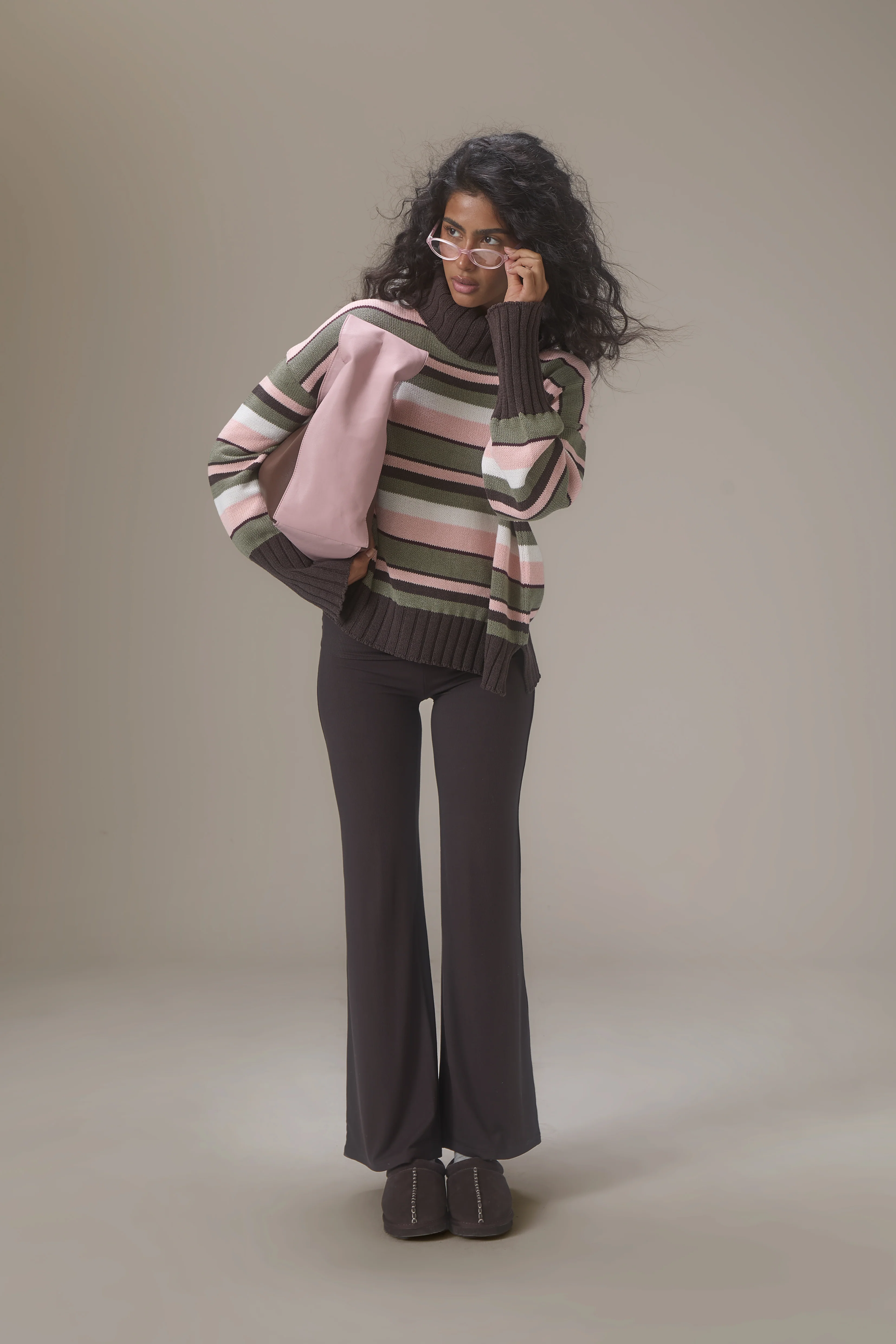 Bella Stripe Roll Neck in Chocolate - Image 6