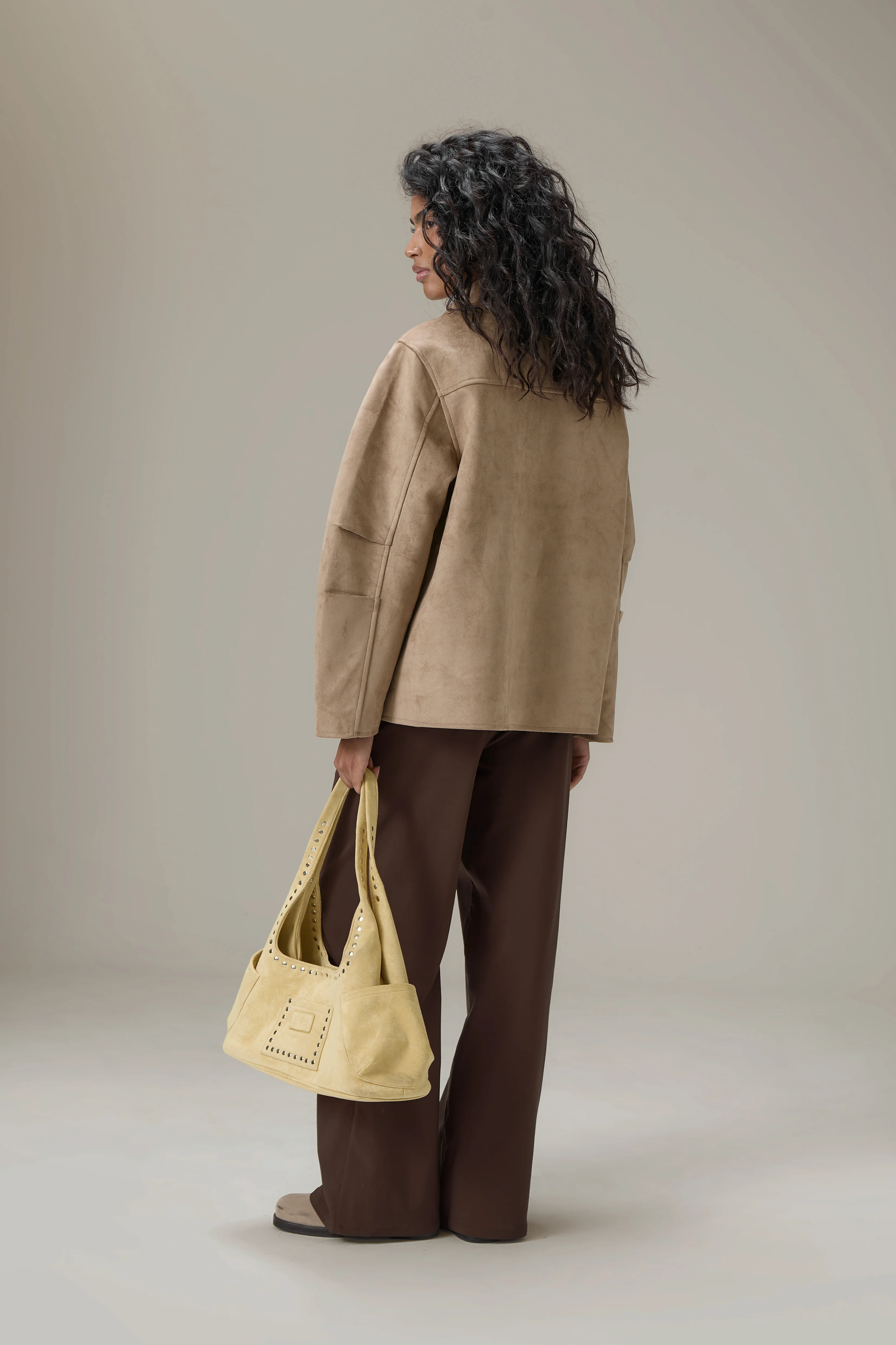 Elmer Faux Suede Button Jacket in Tan - Image 5