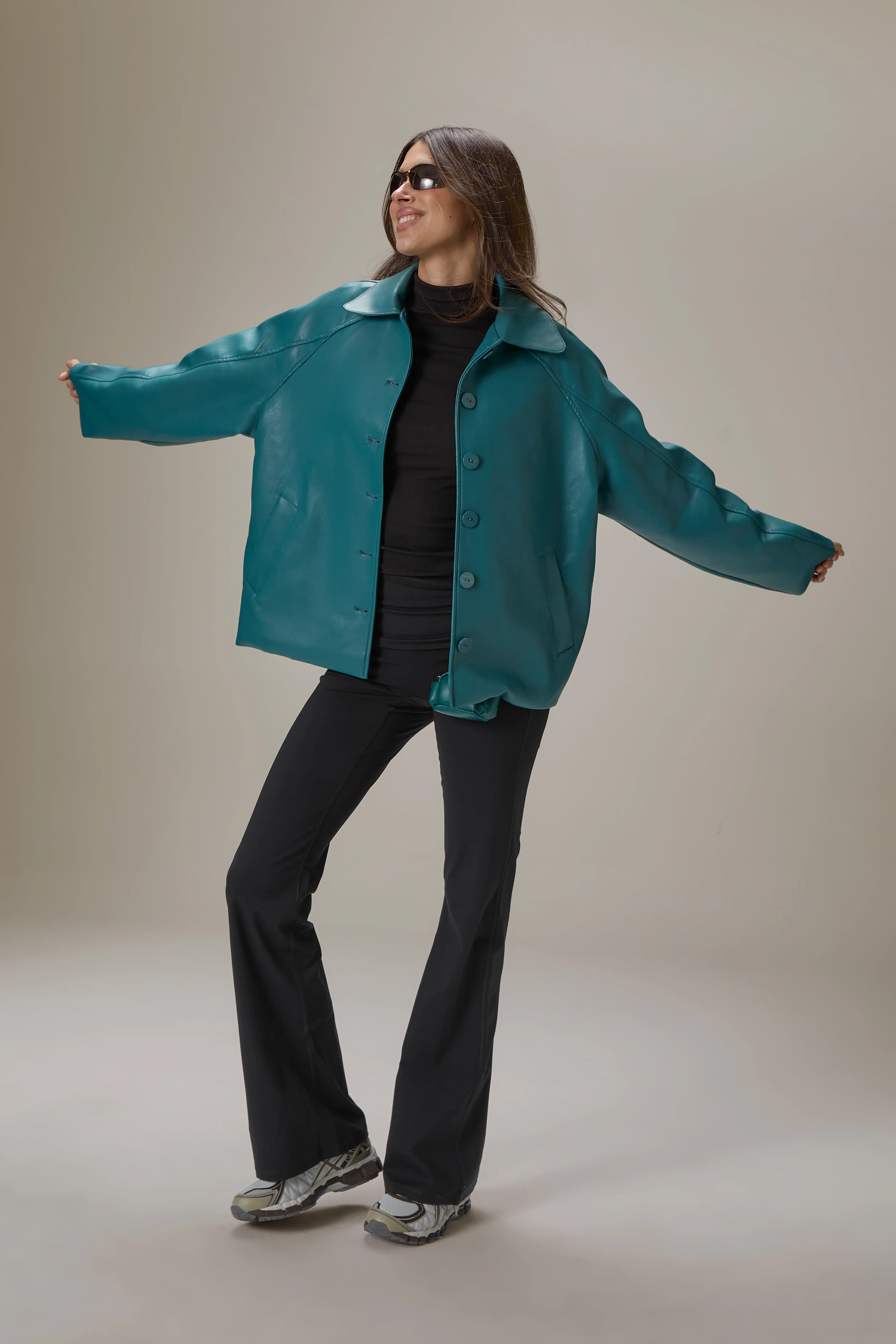 Hollies Classic Faux Leather Jacket in Dark Cyan - Image 6