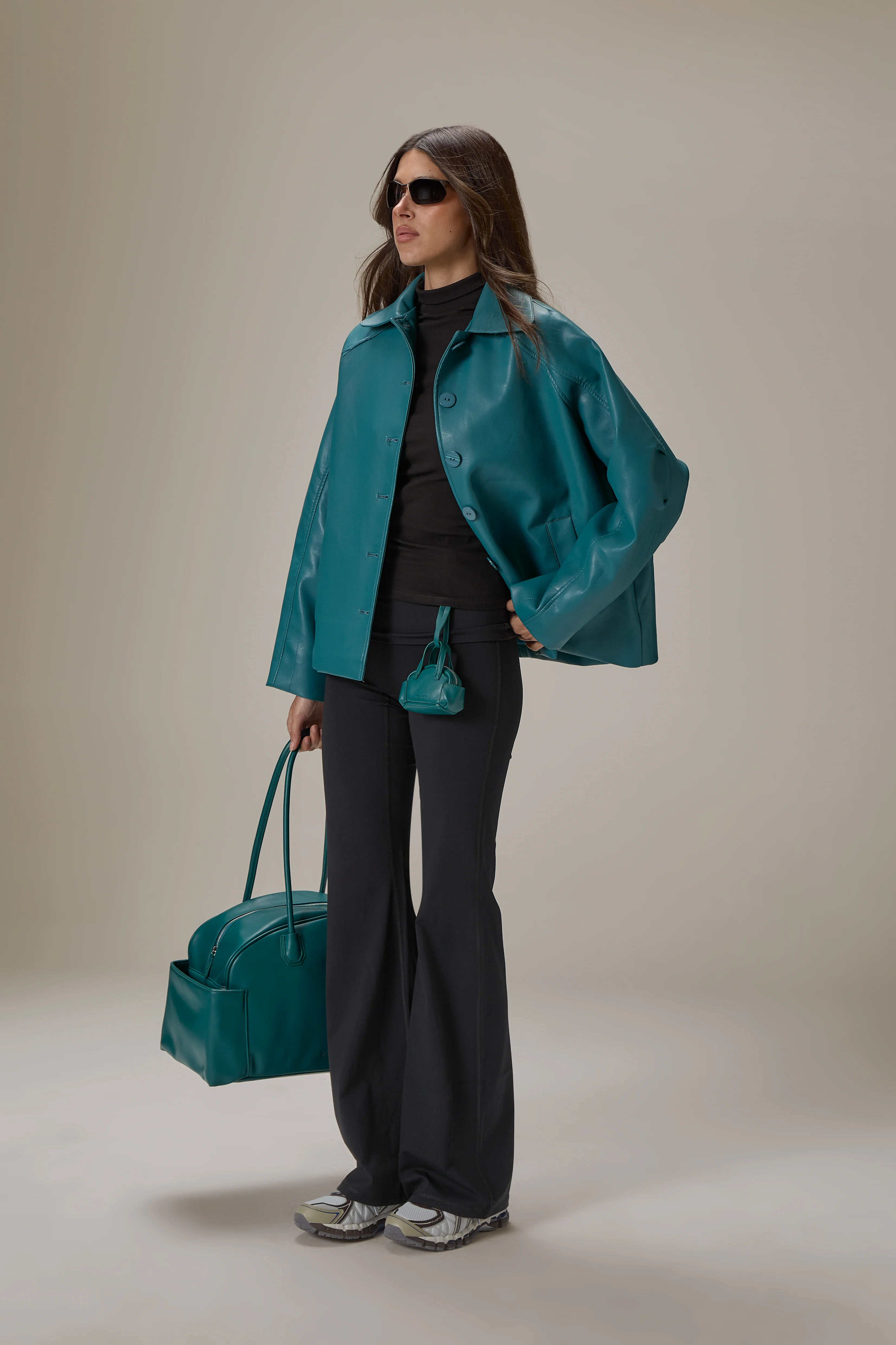 Hollies Classic Faux Leather Jacket in Dark Cyan - Image 7